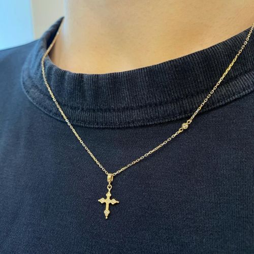 PETITE GOTHIC CROSS NECKLACE 18k Yellow Gold / DIAMONDS NECKLACE