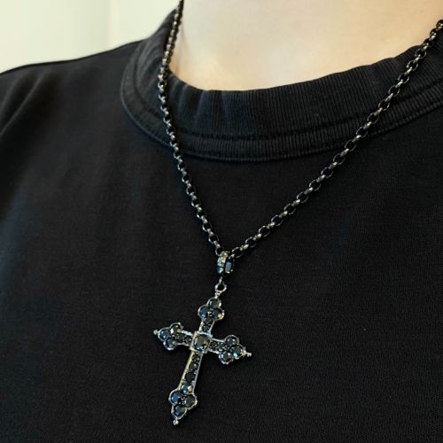 LARGE GOTHIC CROSS PENDANT / SILVER / ONYX / BLACK RUTHENIUM BLACK