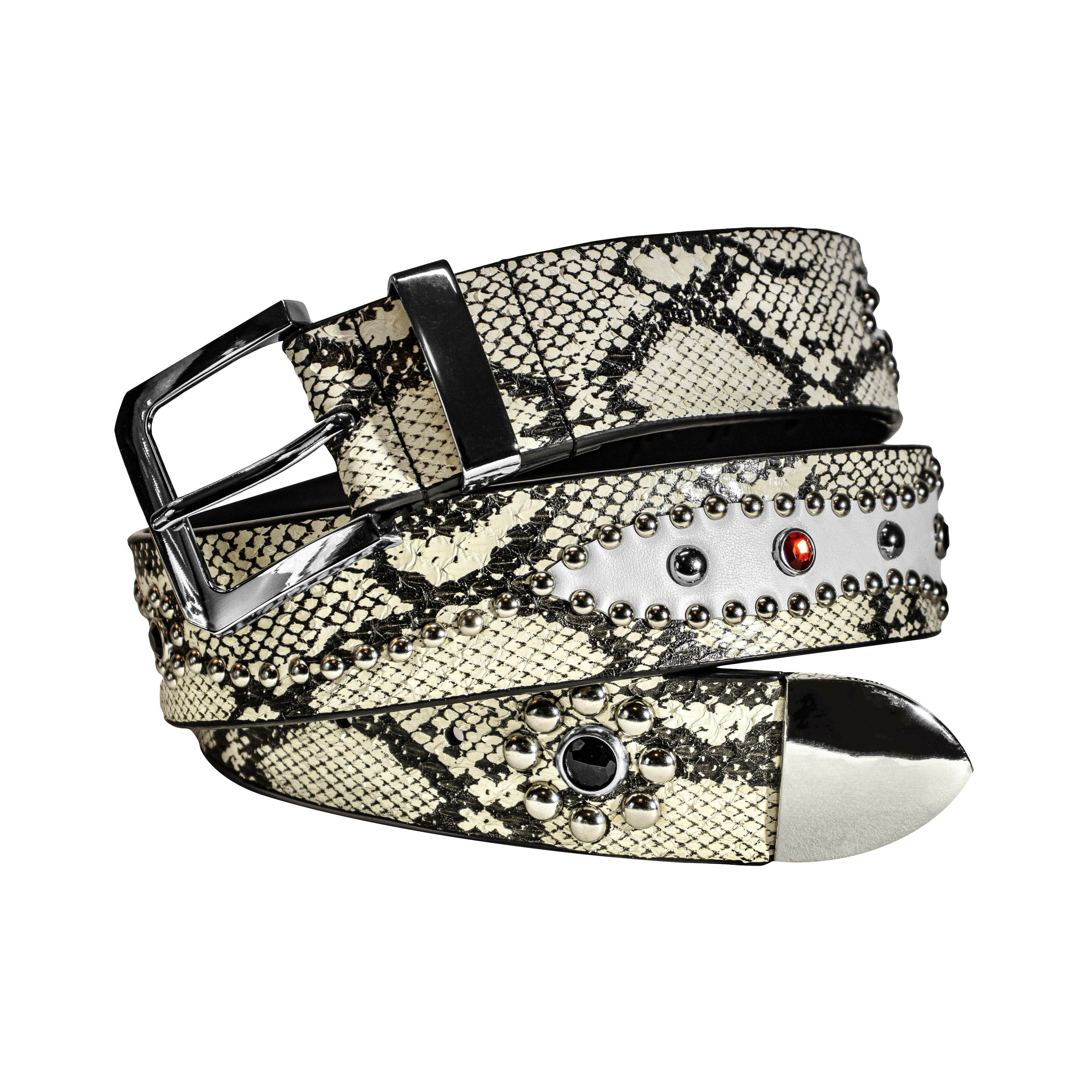 STUDDED SNAKESKIN BELT IN WHITE – Lowheads