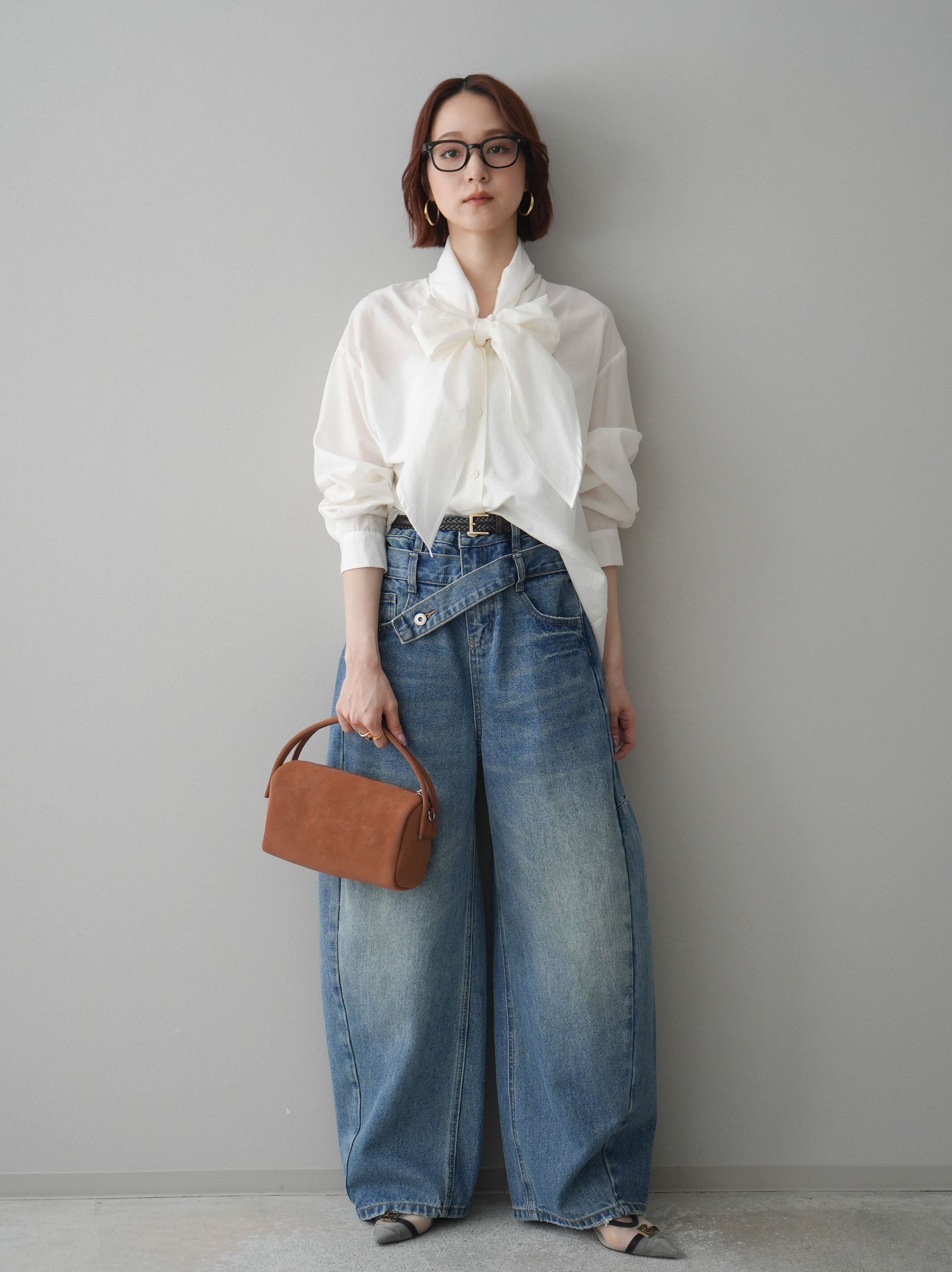 予約]アシメデザインワイドデニムパンツ/blue – Lumier