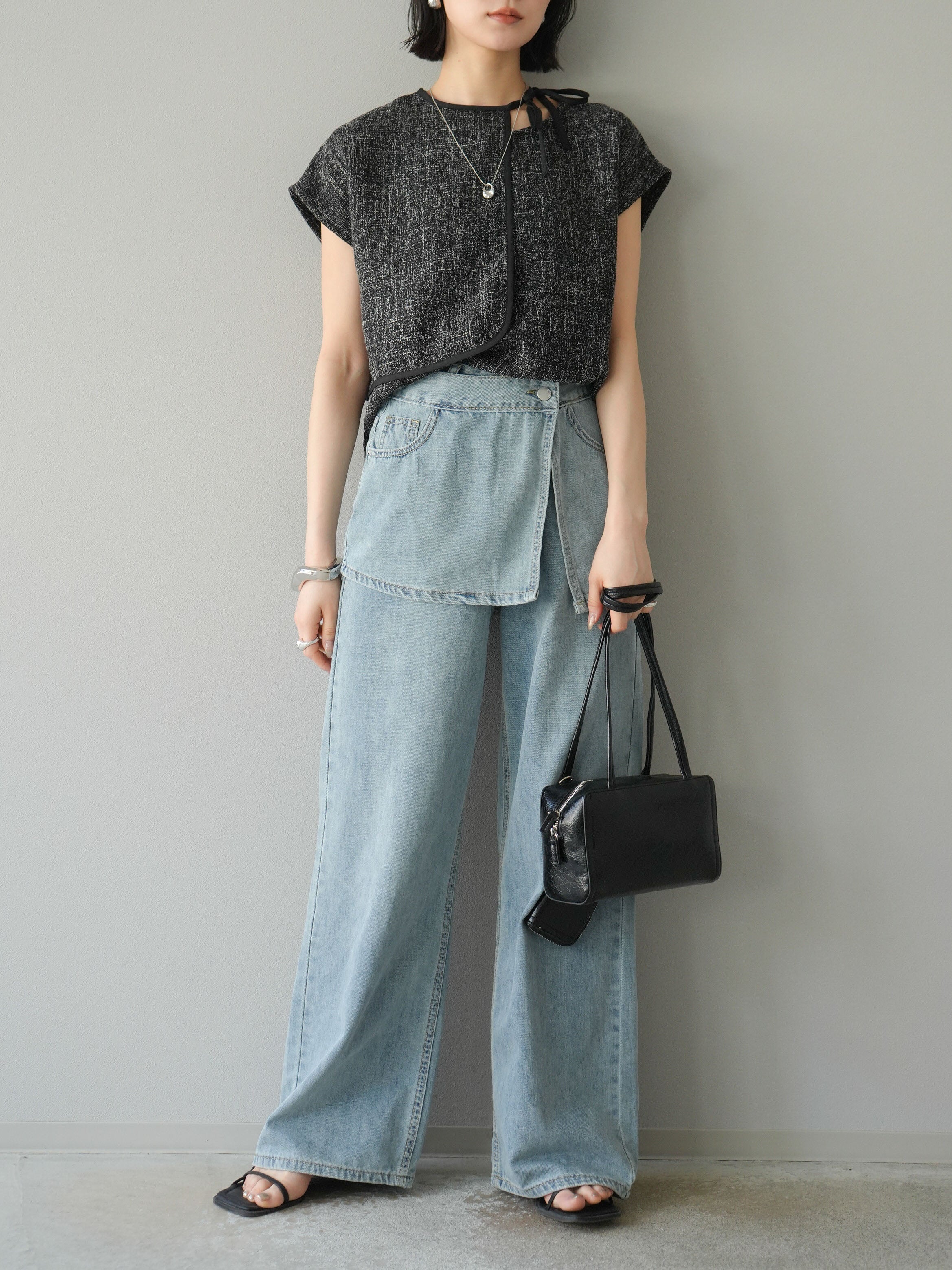 予約]コルセット付ワイドデニムパンツ/ライトブルー – Lumier
