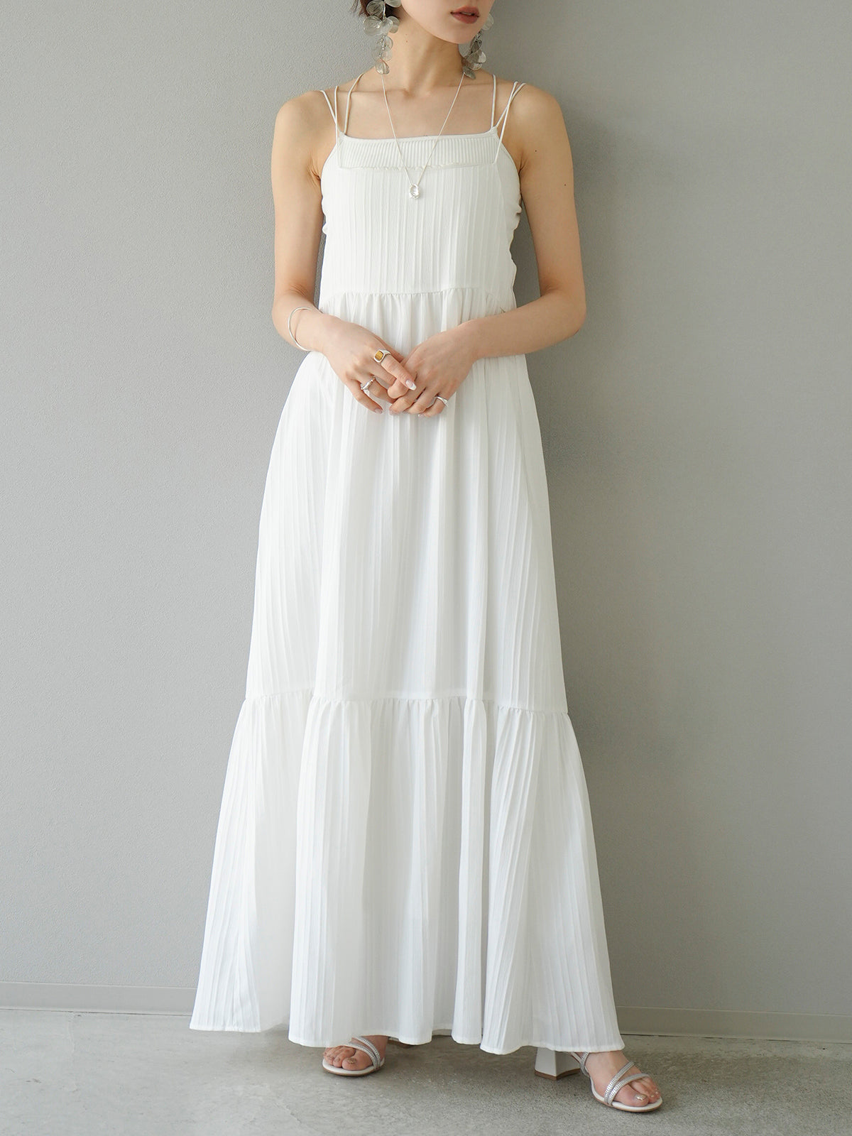 予約]ストライプジャガードティアードキャミワンピース/オフ – Lumier