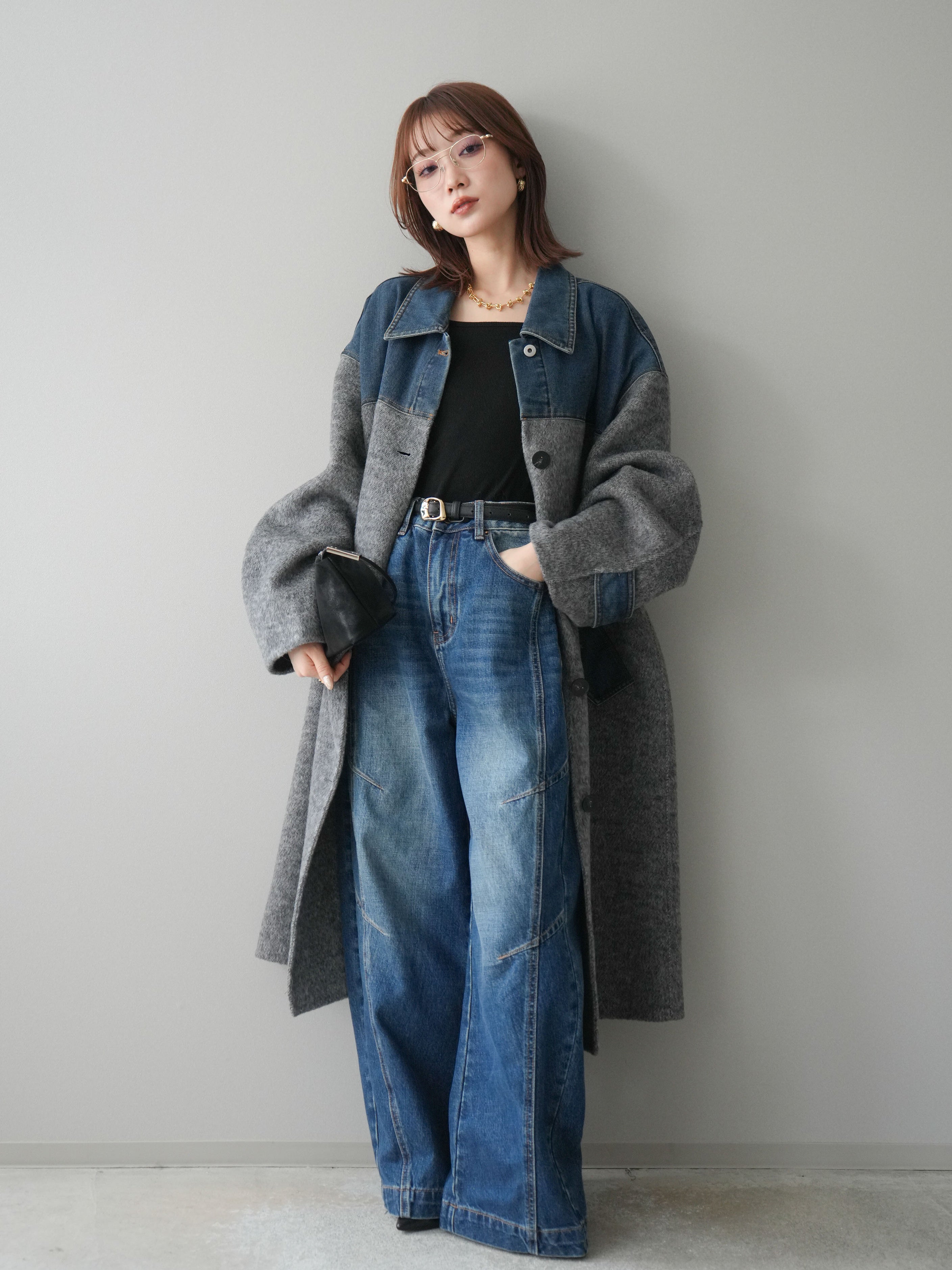 予約]デザインステッチカーブデニムパンツ/navy – Lumier