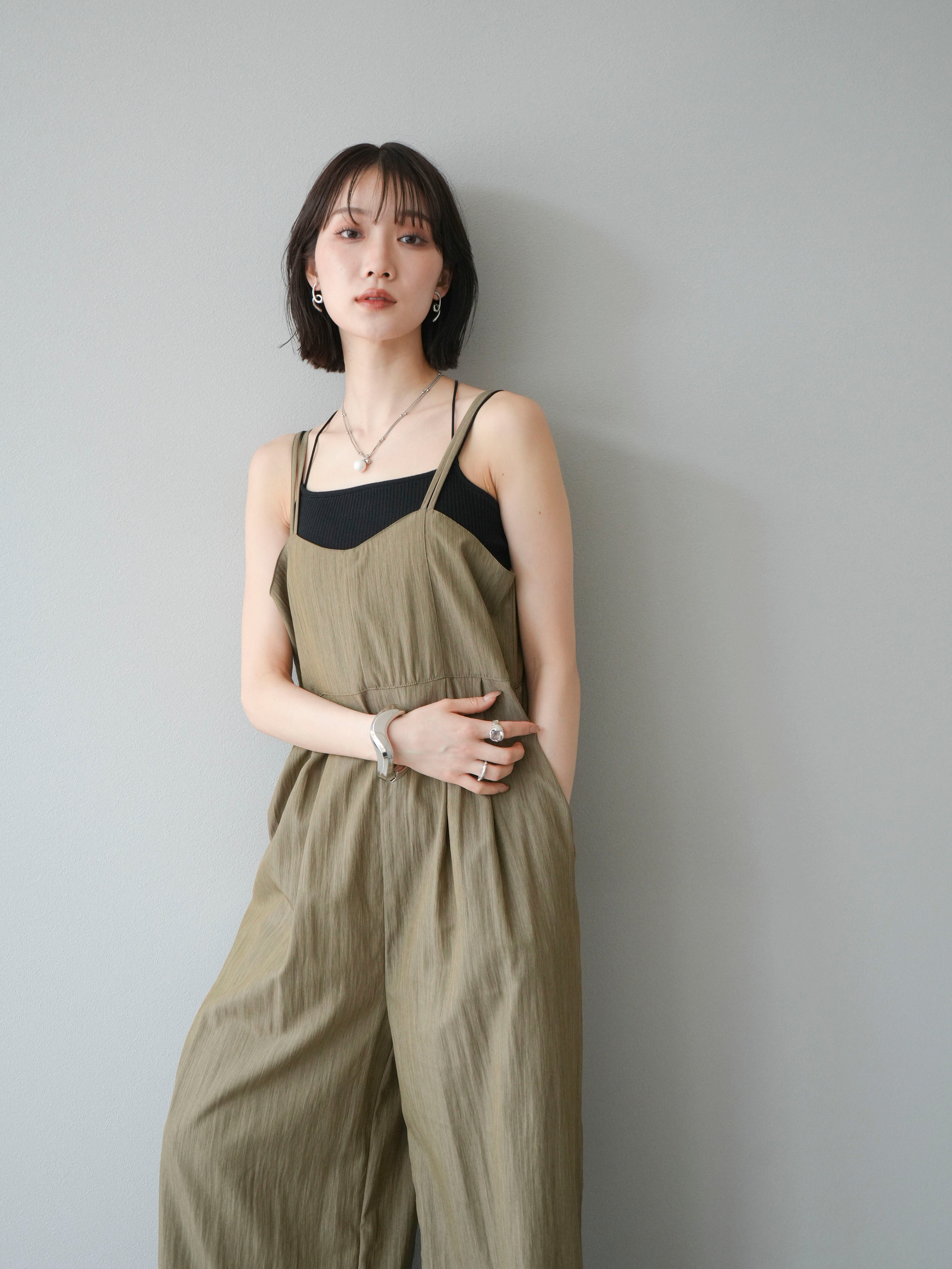 SET]リネンライクビスチェデザインサロペット+ダブルストラップカット