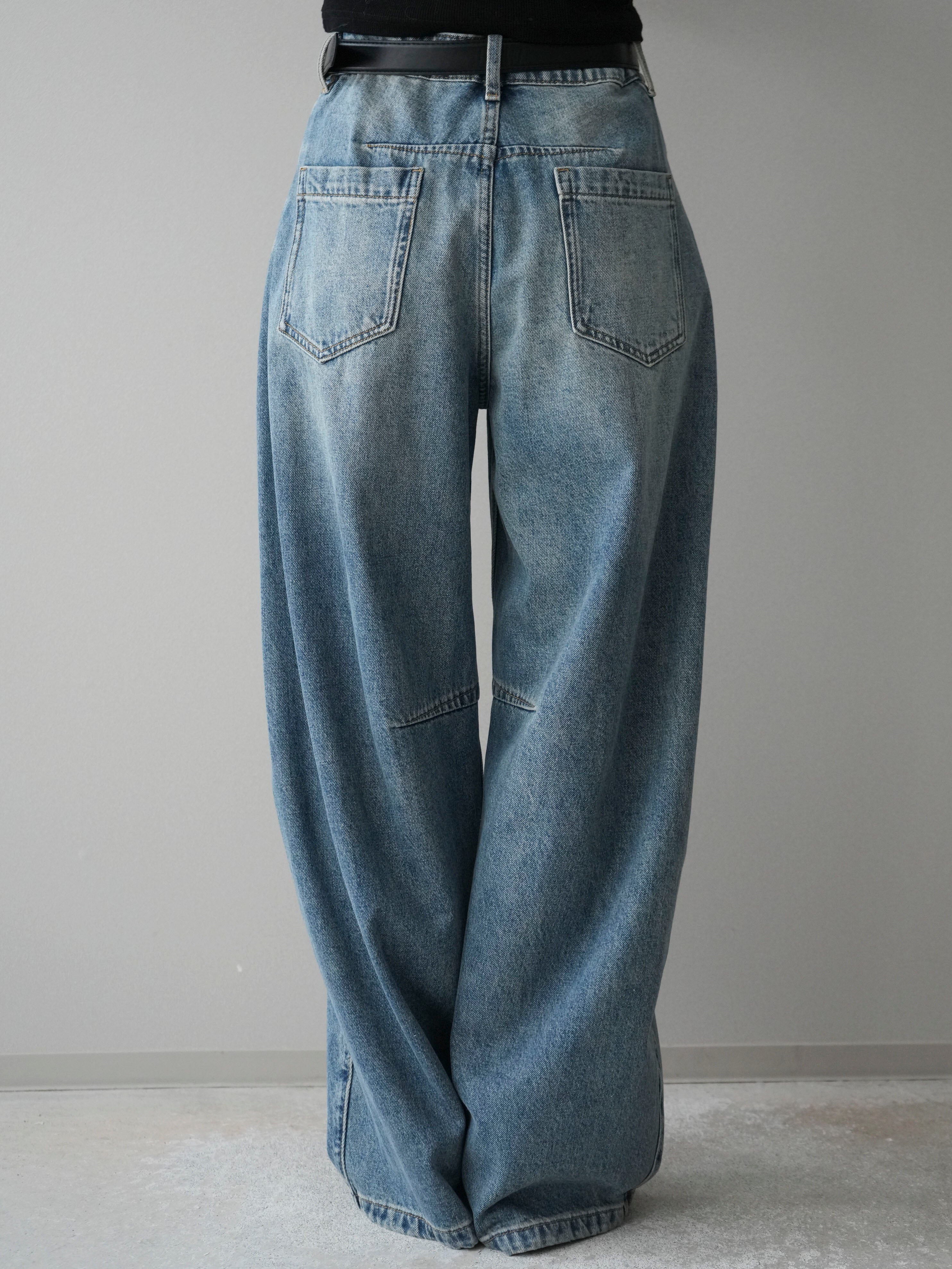 予約]ベルト付3Dカーブデニムパンツ/blue – Lumier