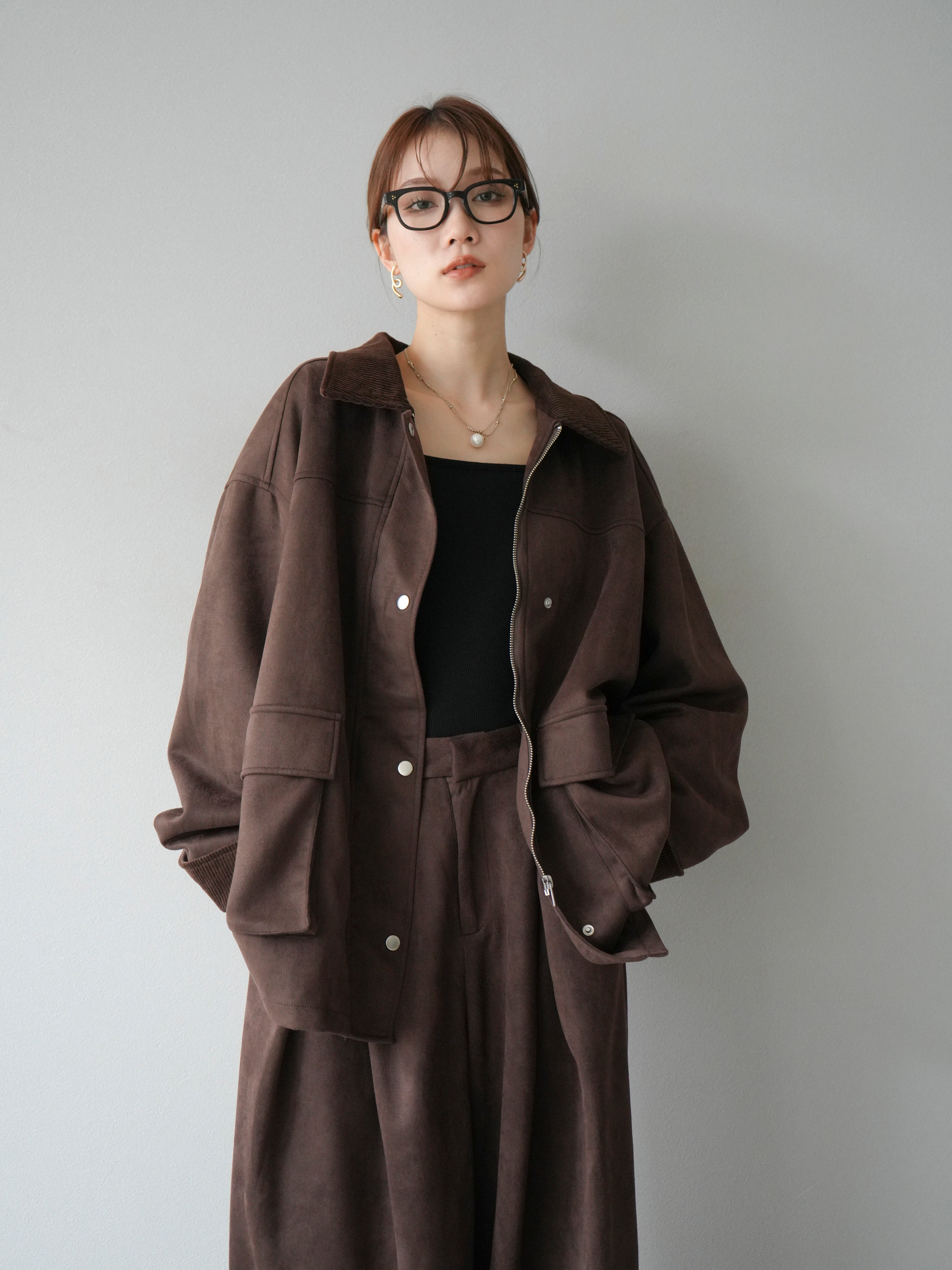 予約]コーデュロイ襟スウェードミドルジャケット /ブラウン – Lumier