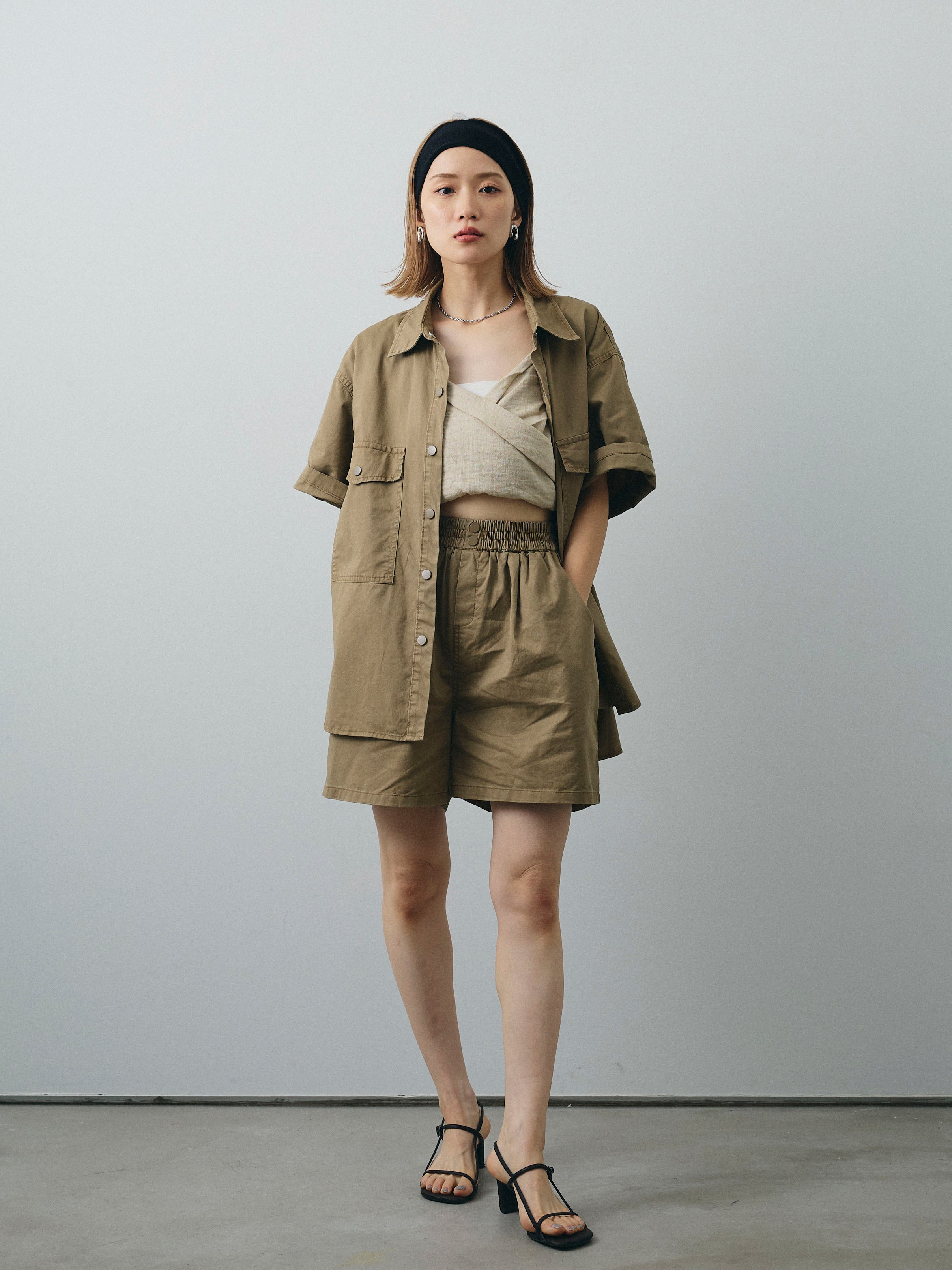 SET]ミリタリーオーバーシャツ＆ハーフパンツSET UP+ミリタリー