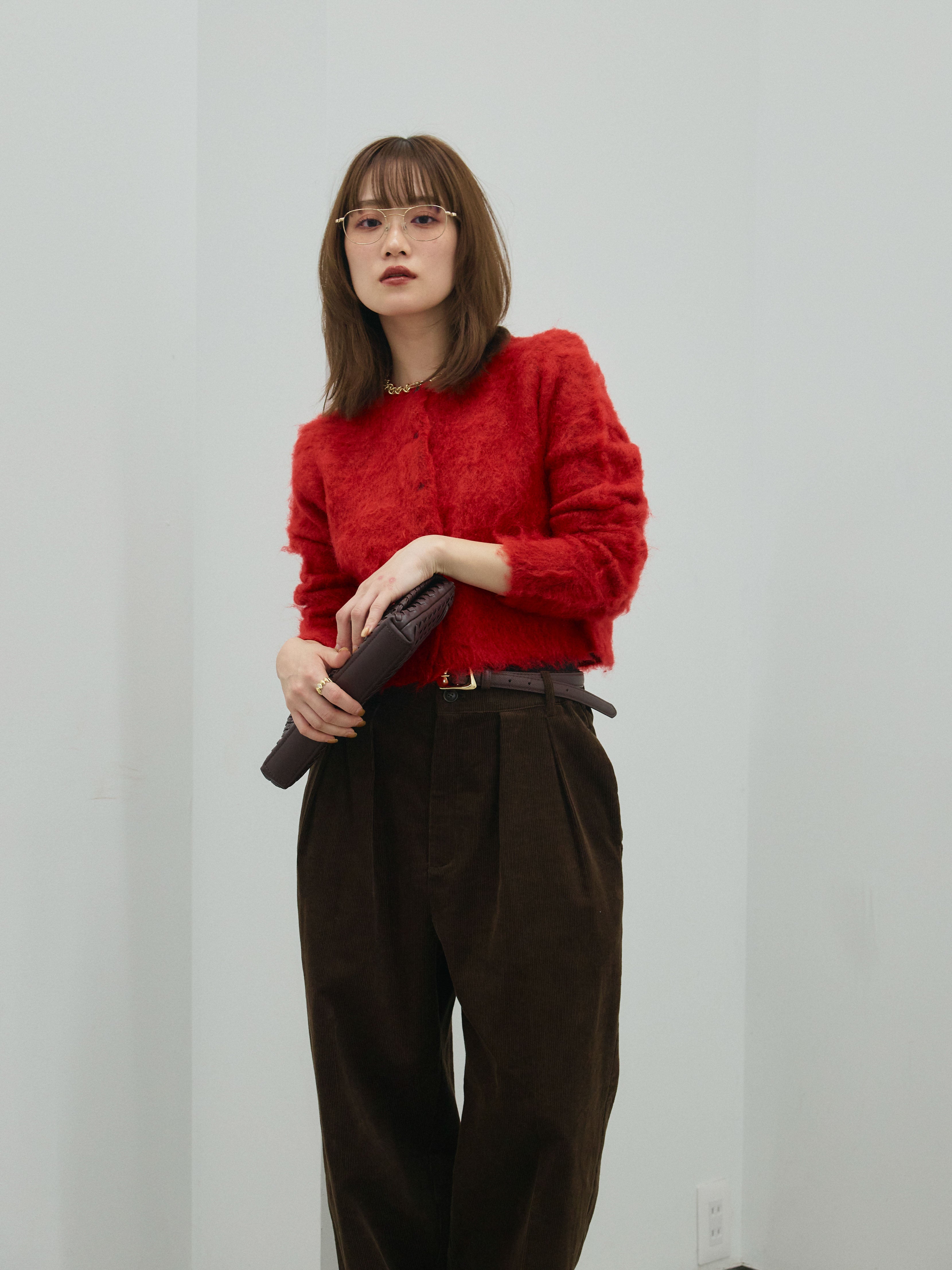 予約]モヘアタッチクロップドニットプルオーバー/red – Lumier