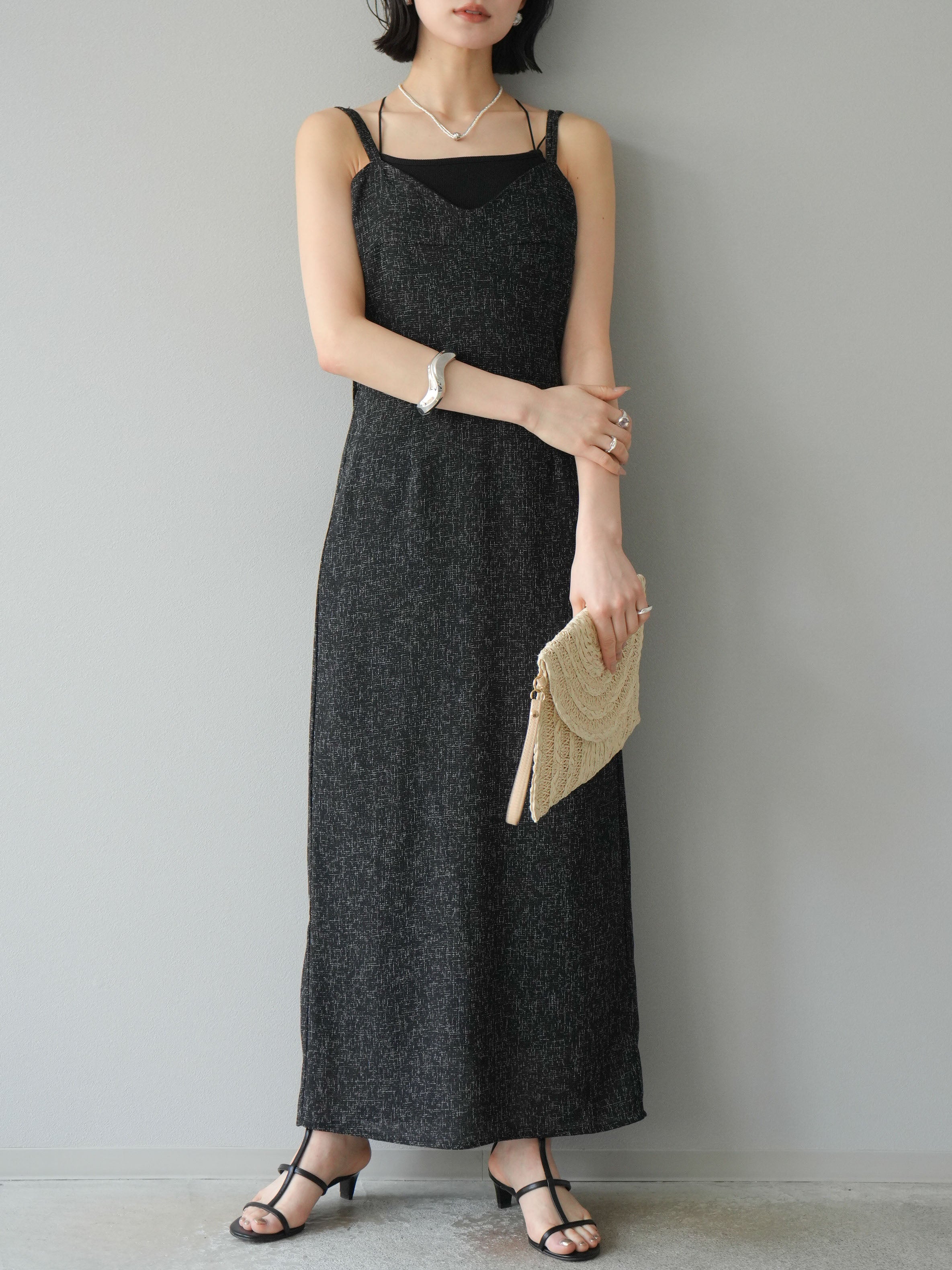 予約]サマーツイードバックオープンキャミワンピース/ブラック – Lumier