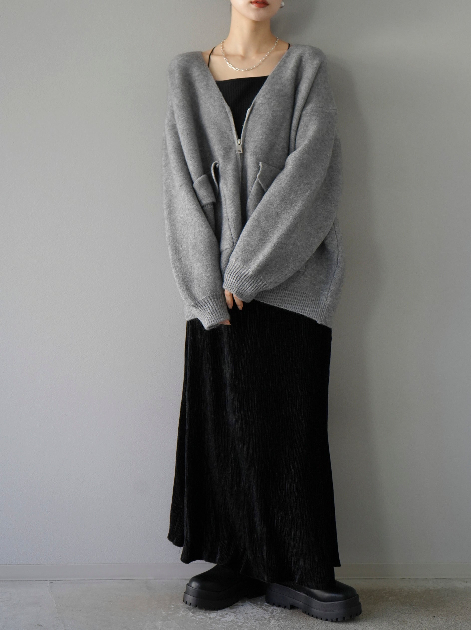 予約]BIGポケットジップニットカーディガン/グレー – Lumier
