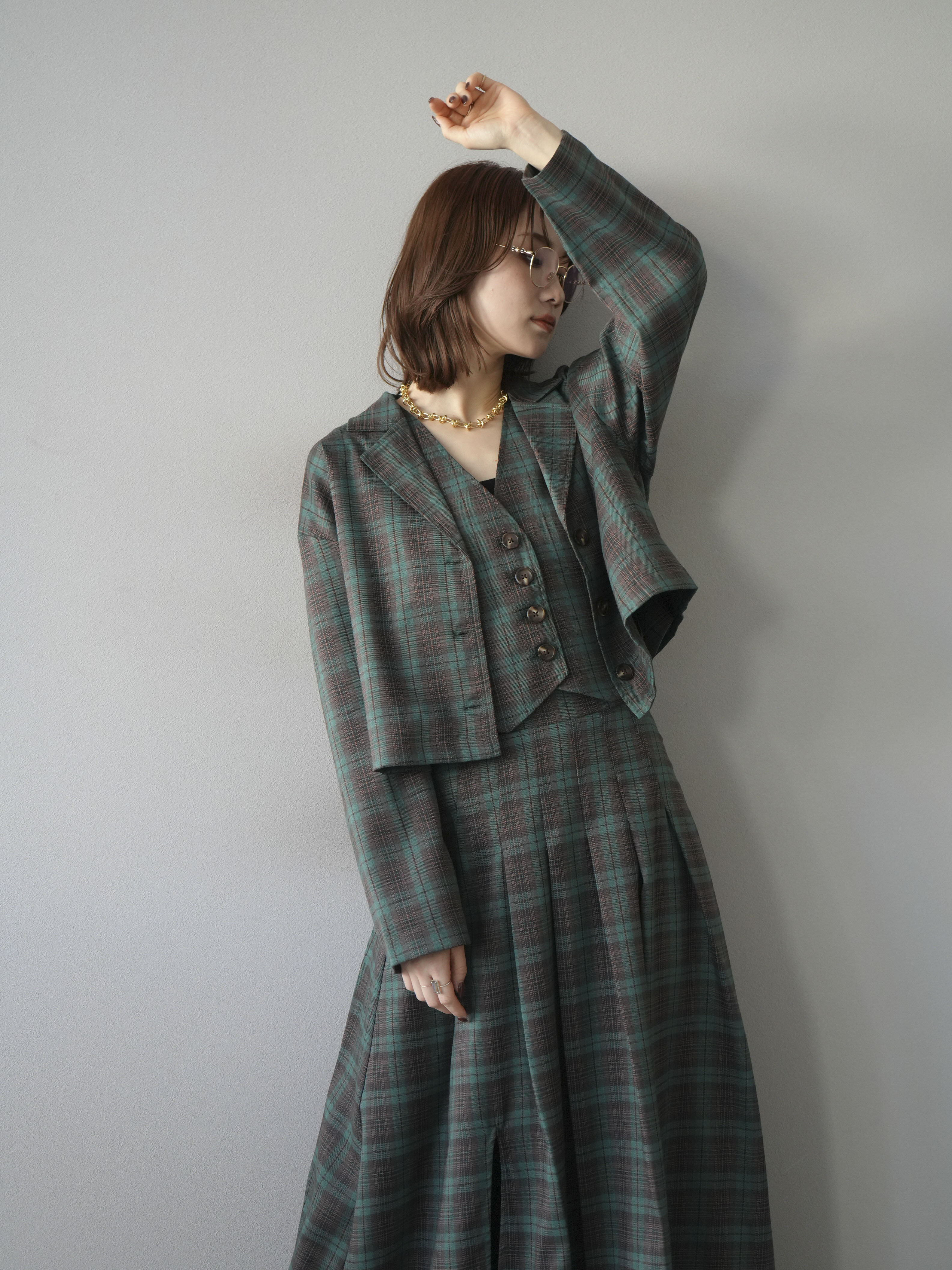 予約]チェック柄ショートジャケット/グリーン – Lumier