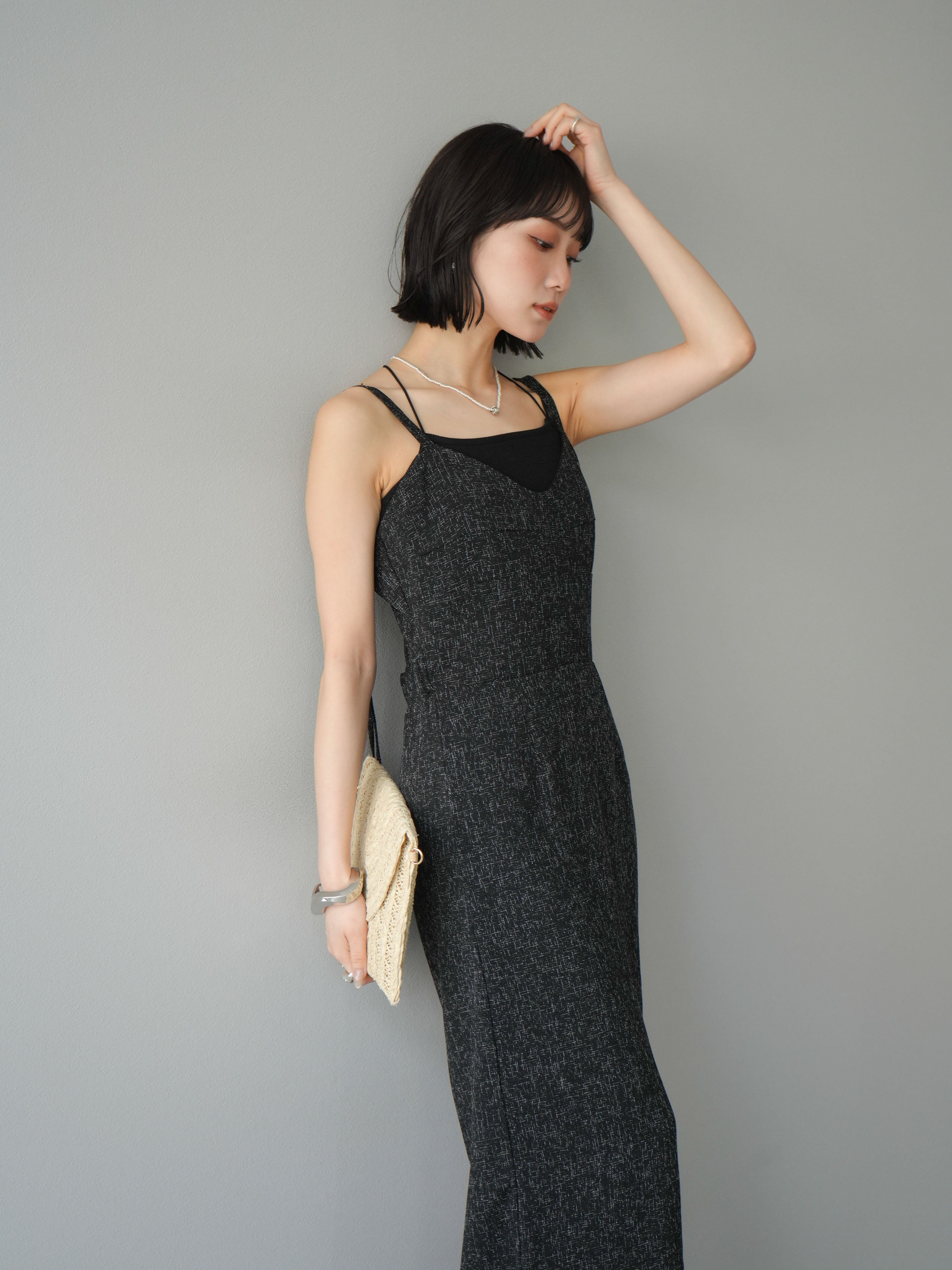 予約]サマーツイードバックオープンキャミワンピース/ブラック – Lumier