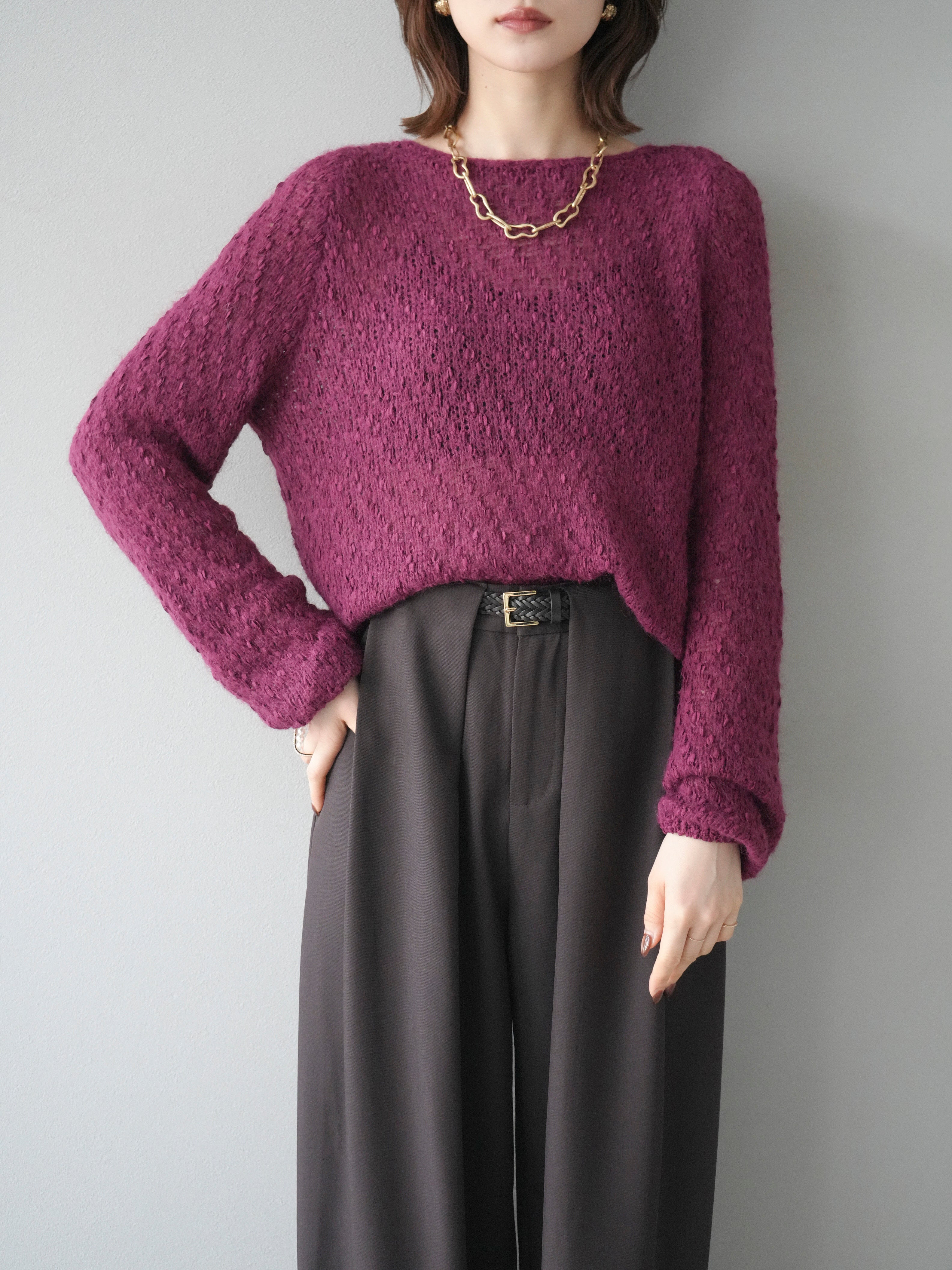 SET]異素材ミックスヤーンニットプルオーバー+ベルトループデザイン