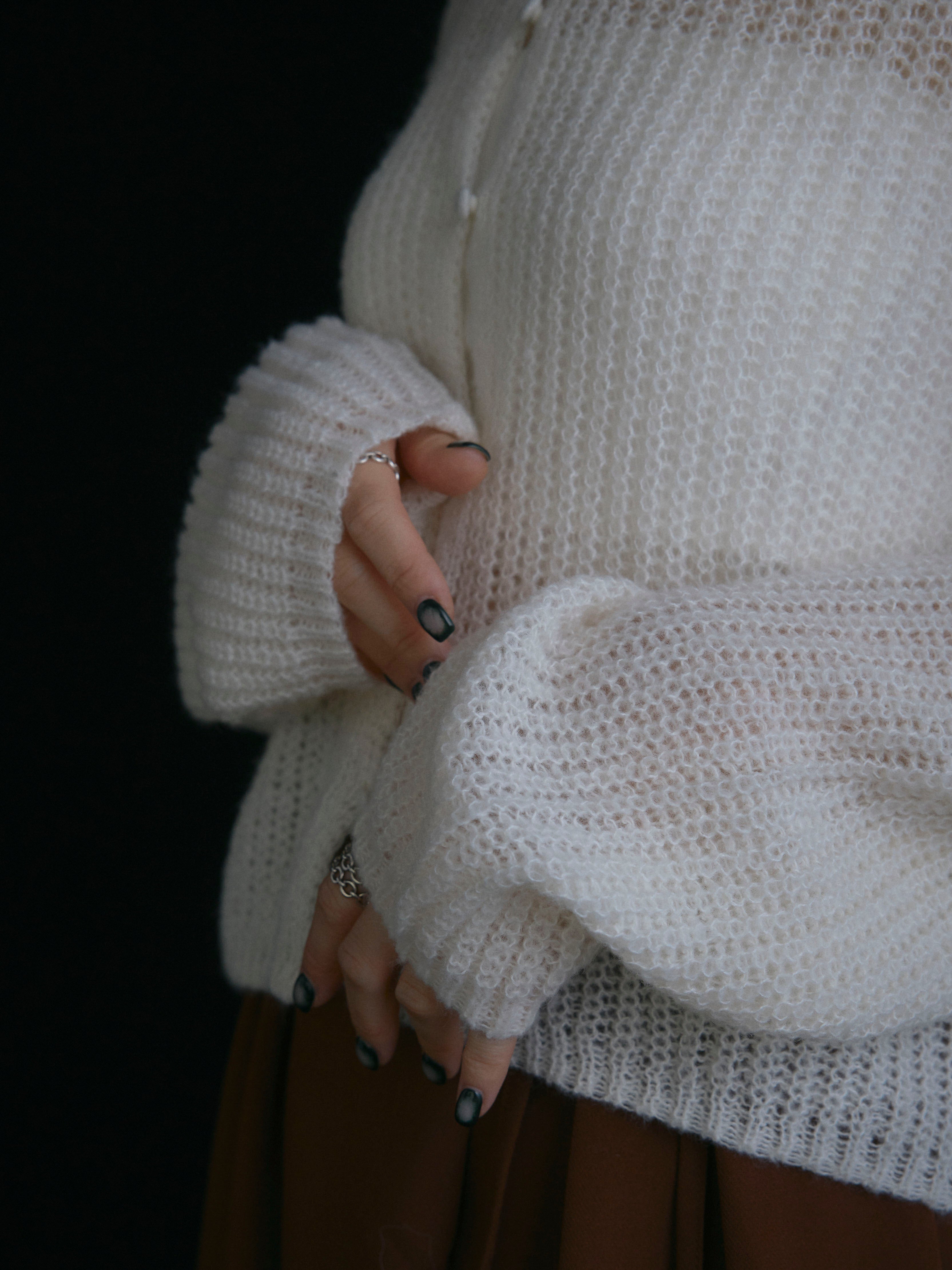 予約]起毛片畦編みシアーポロニット/アイボリー – Lumier