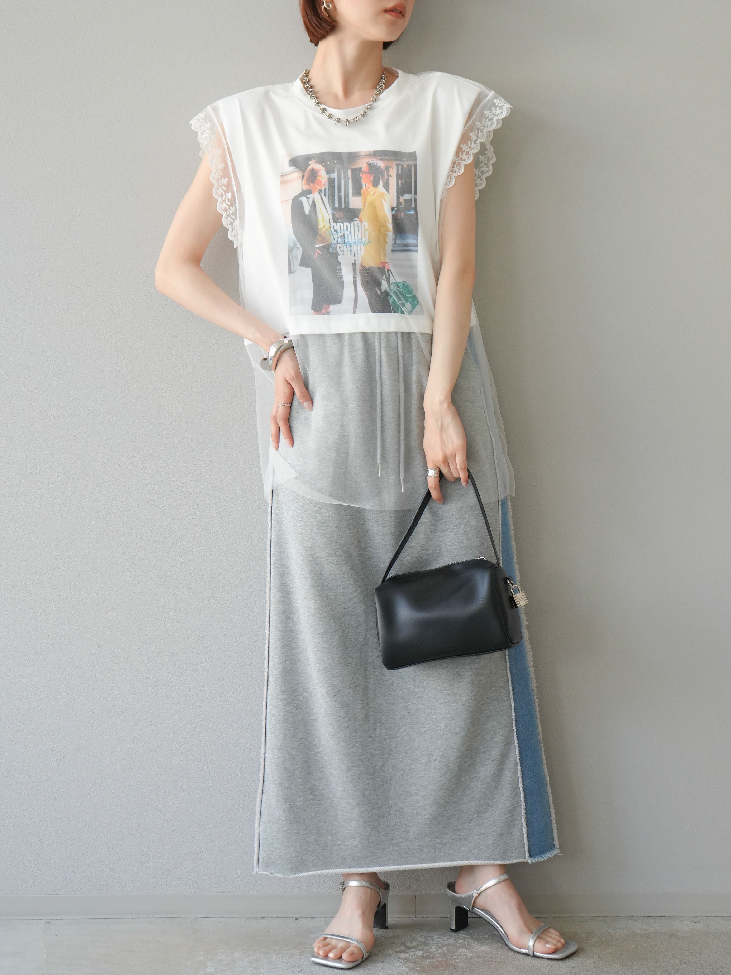 予約]デニムドッキングスウェットスカート/グレー – Lumier