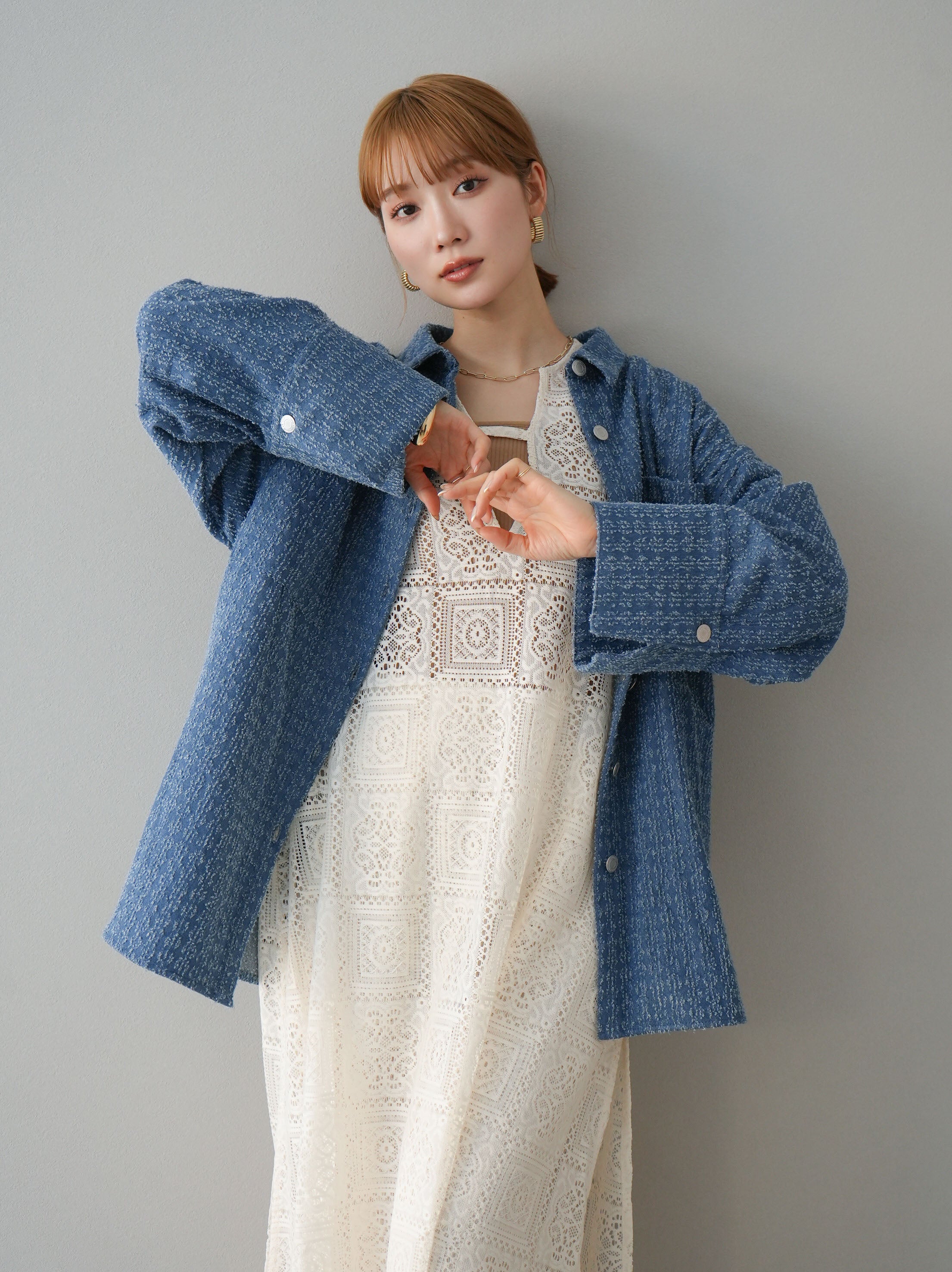 予約]ブロックレースボリュームスリーブワンピース/アイボリー – Lumier