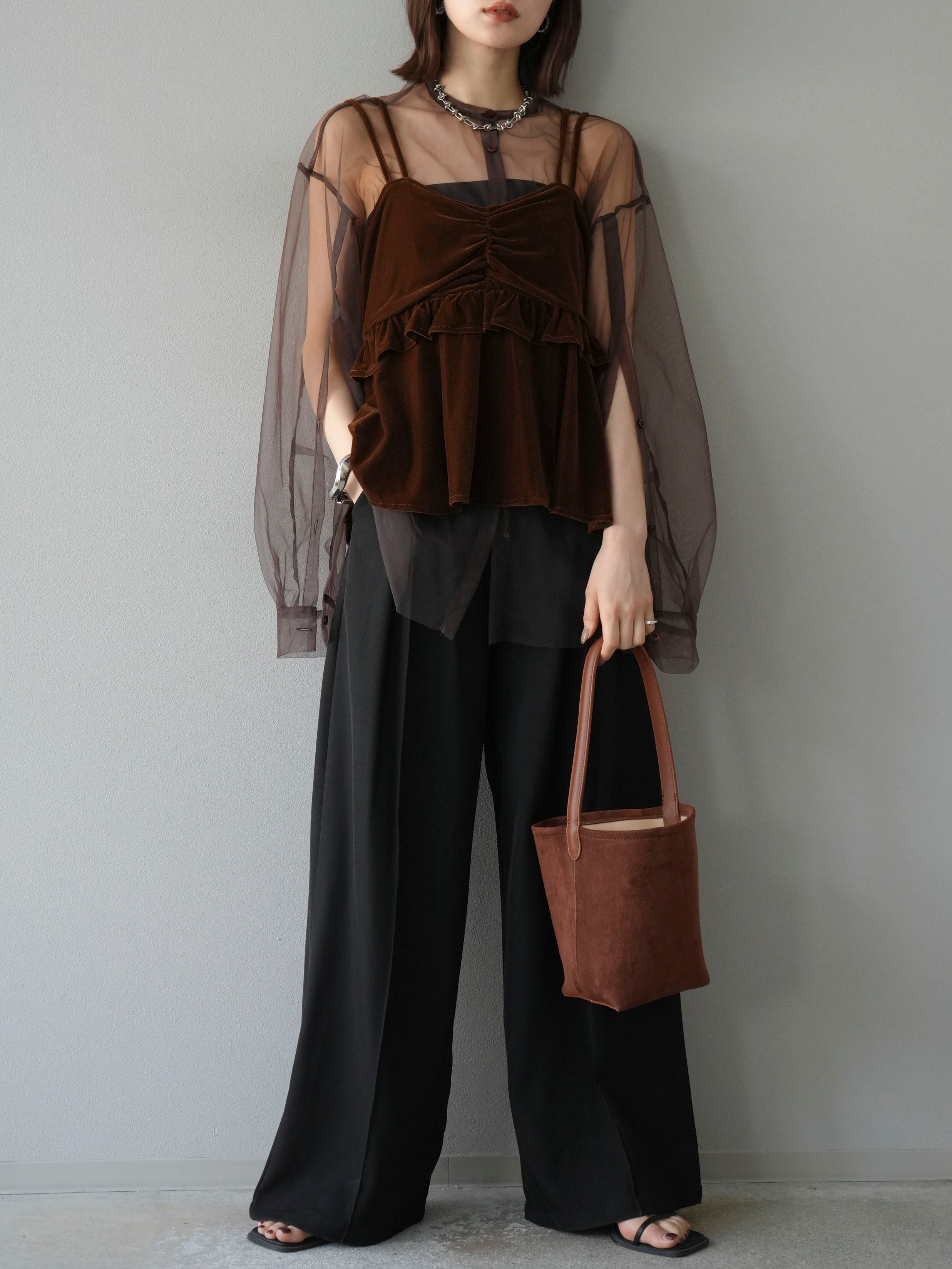 予約]ベロアフリルビスチェ/ブラウン – Lumier