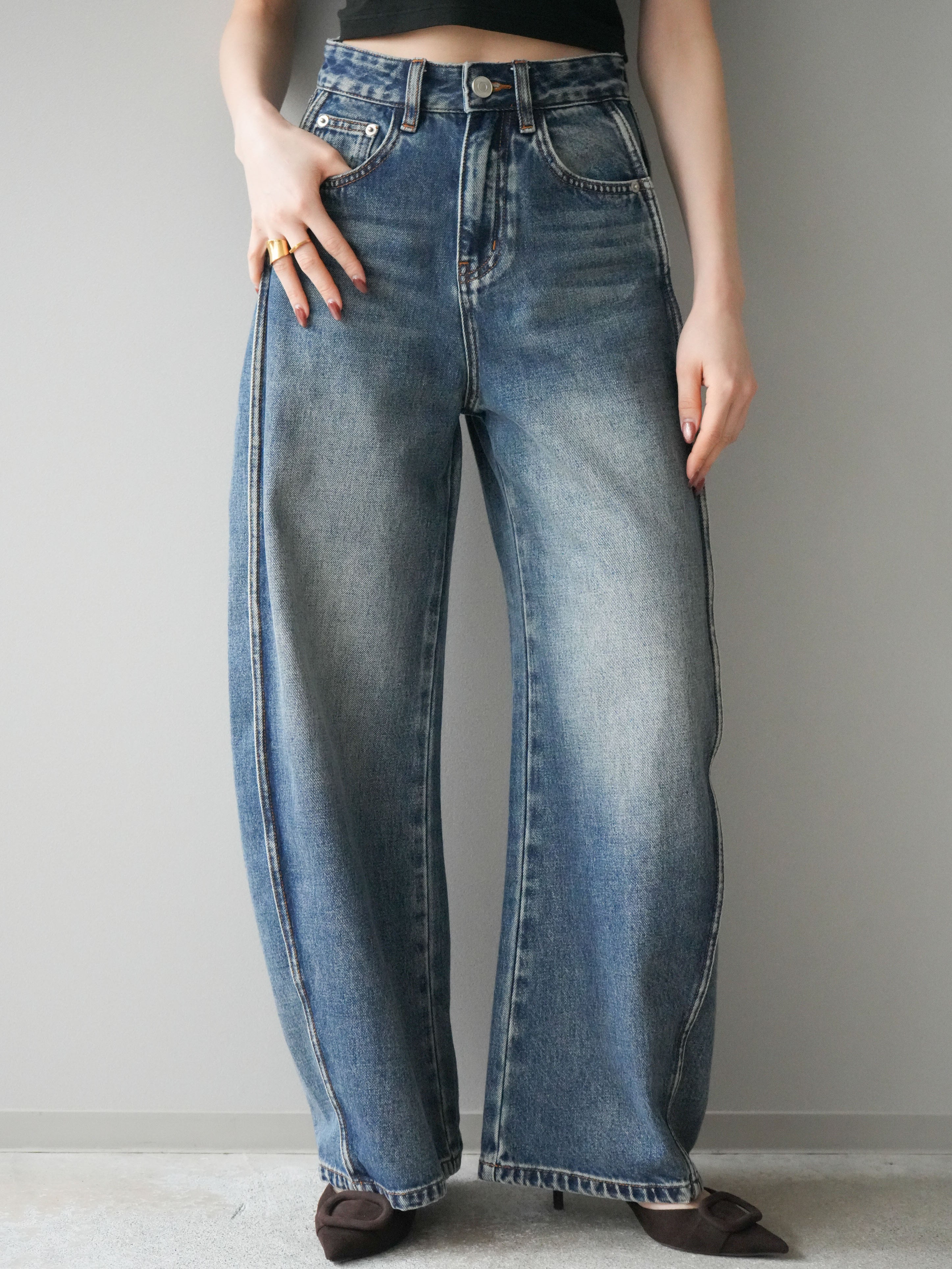 予約]サイド切替カーブデニムパンツ/blue – Lumier