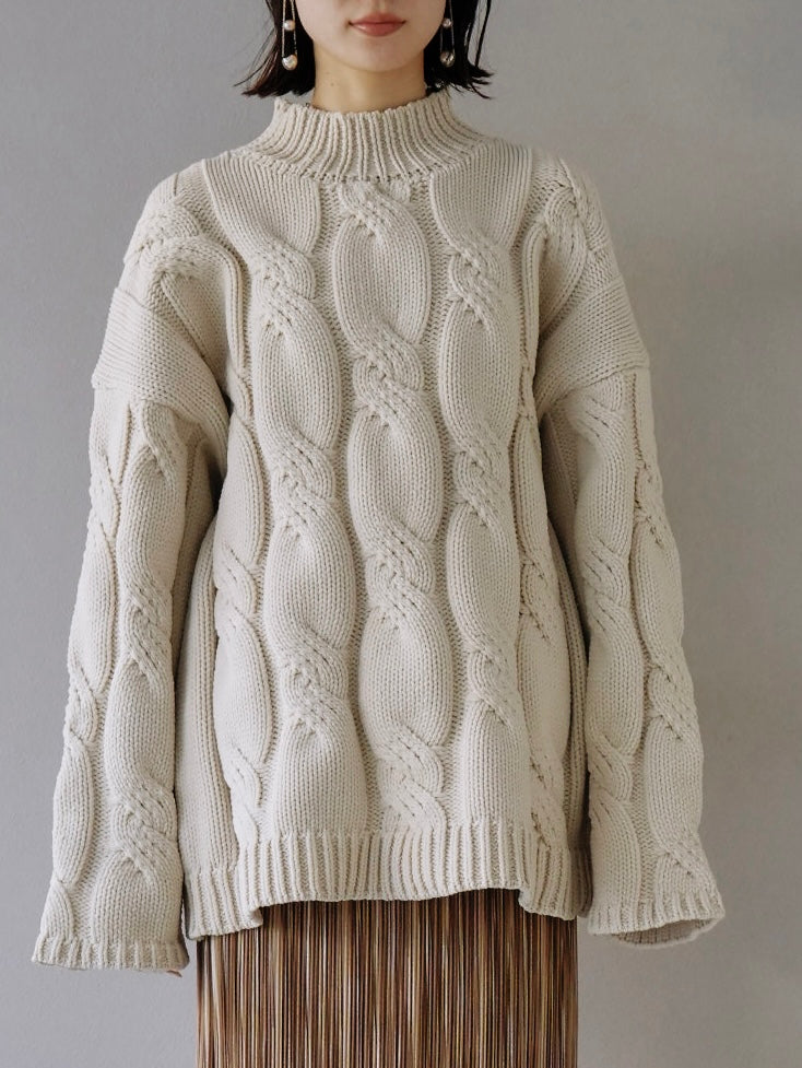 予約]ポリエステルケーブルオーバーニット/アイボリー – Lumier