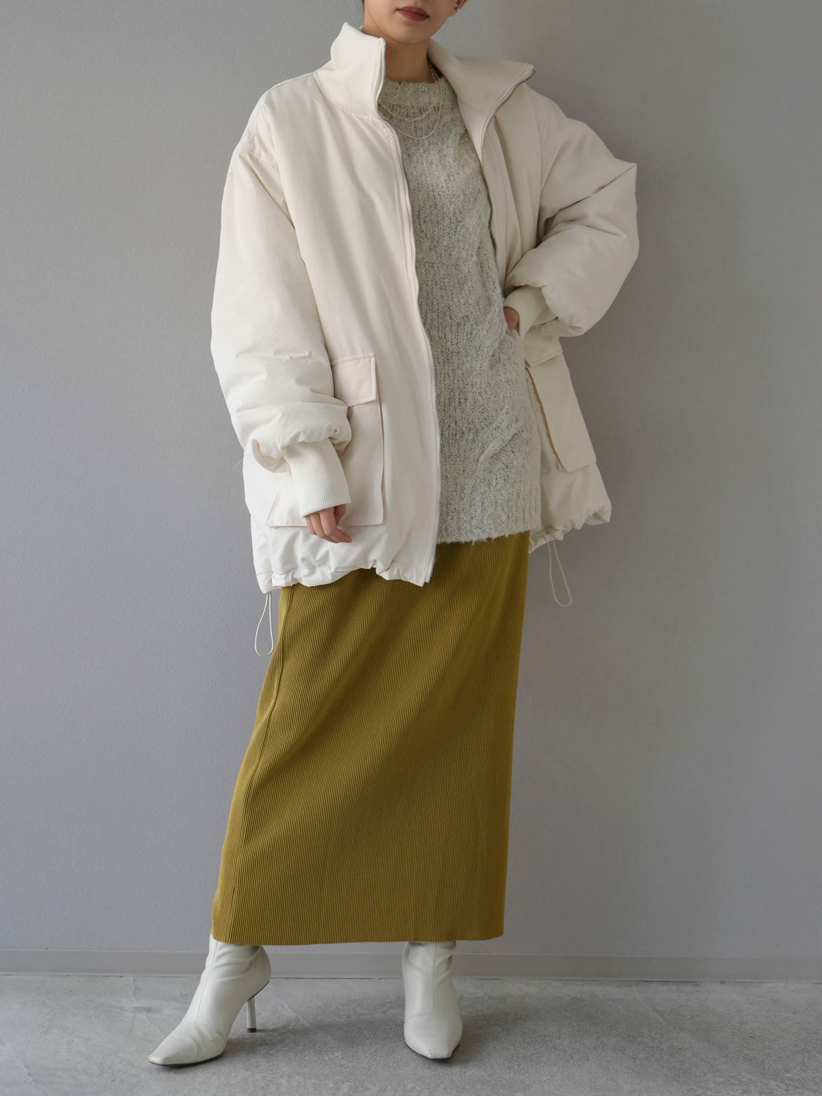 予約]リブスタンドカラービッグポケットオーバーブルゾン/アイボリー