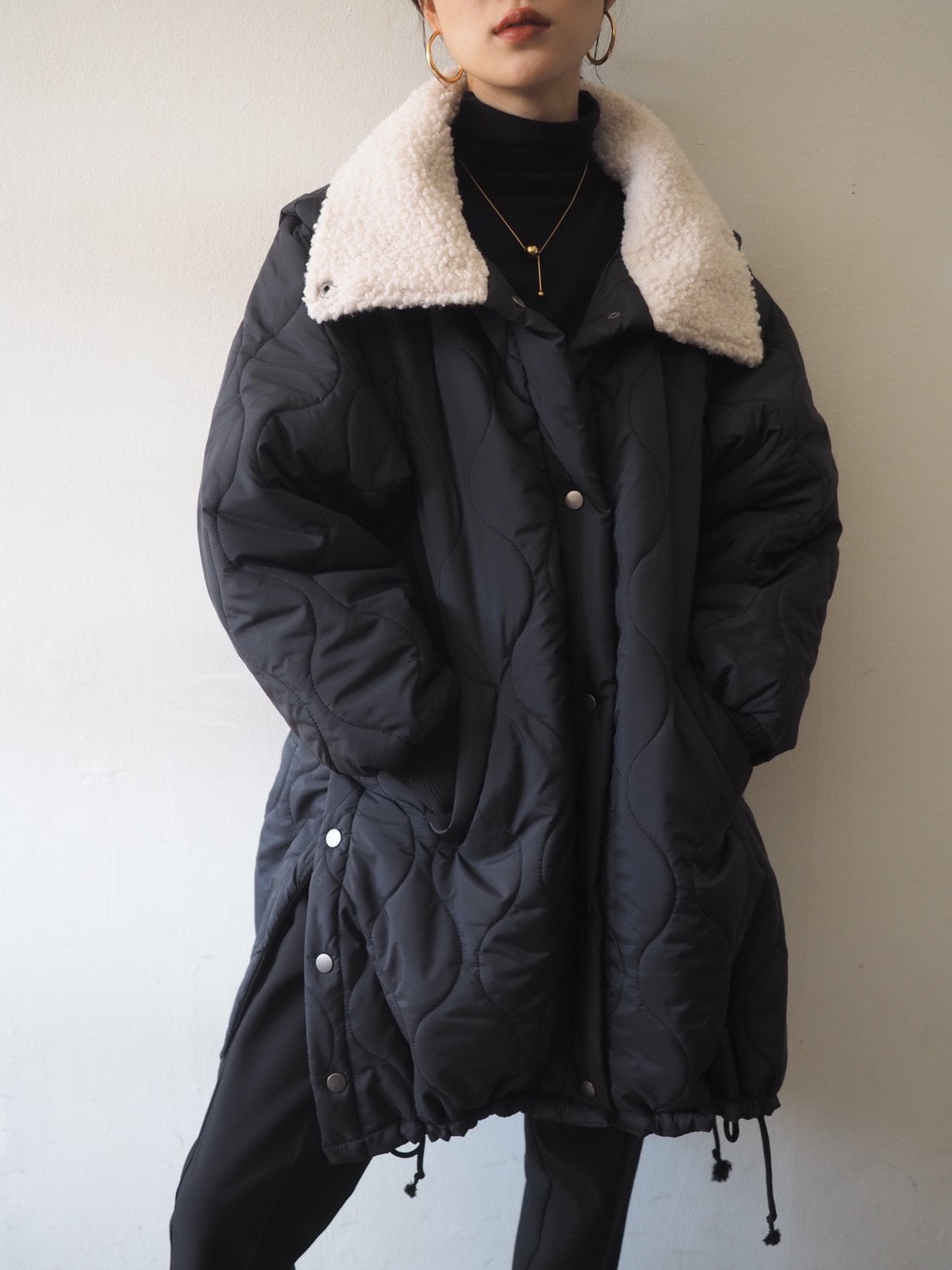予約]2WAY襟裏ボアキルティングコート/ブラック – Lumier