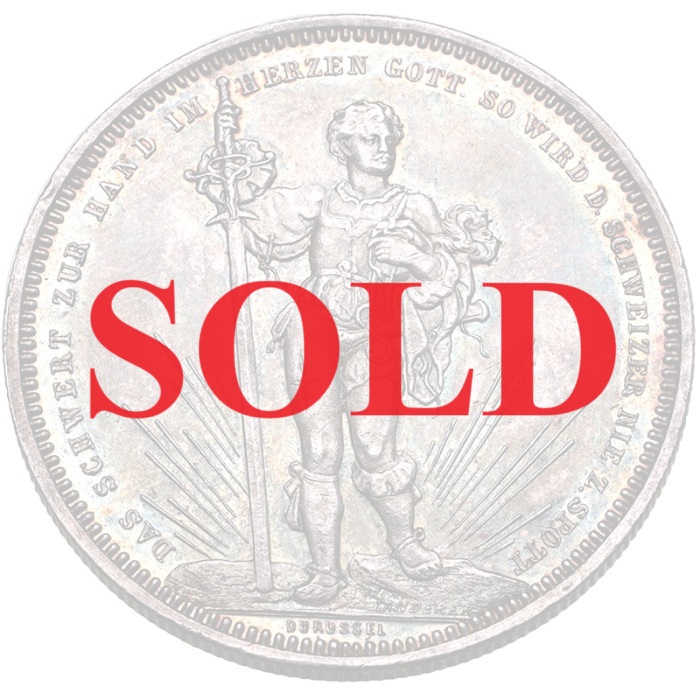 スイス 1879年銘 5フランケン 記念 大型 銀貨 バーゼル 射撃祭シリーズ