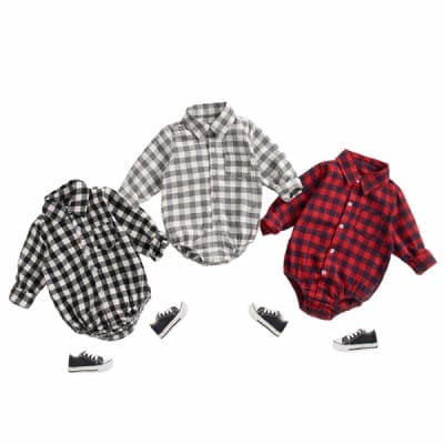 チェックシャツロンパース【90サイズ(18～24ヵ月)】1歳半～2歳 大人