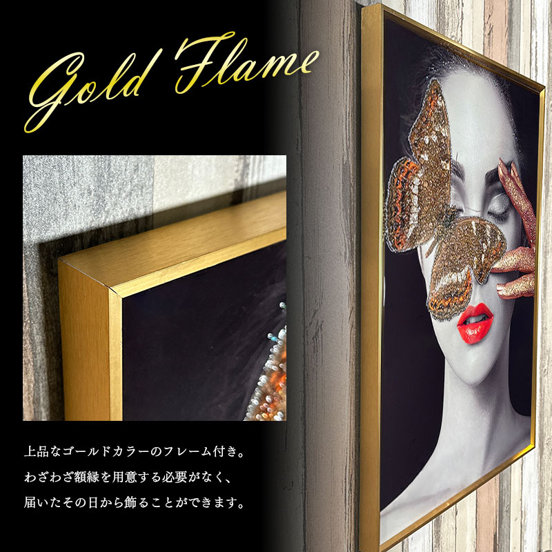 水晶パネル アートパネル 60×80cm 金フレーム付き 女性 クリスタル