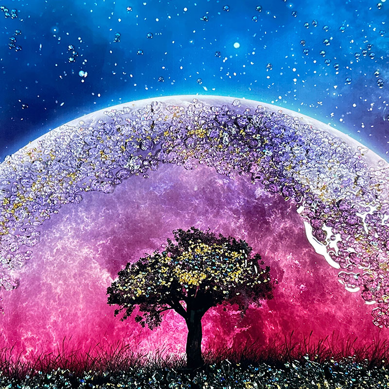 水晶パネル アートパネル 60×80cm 夜空 風景 金フレーム付き