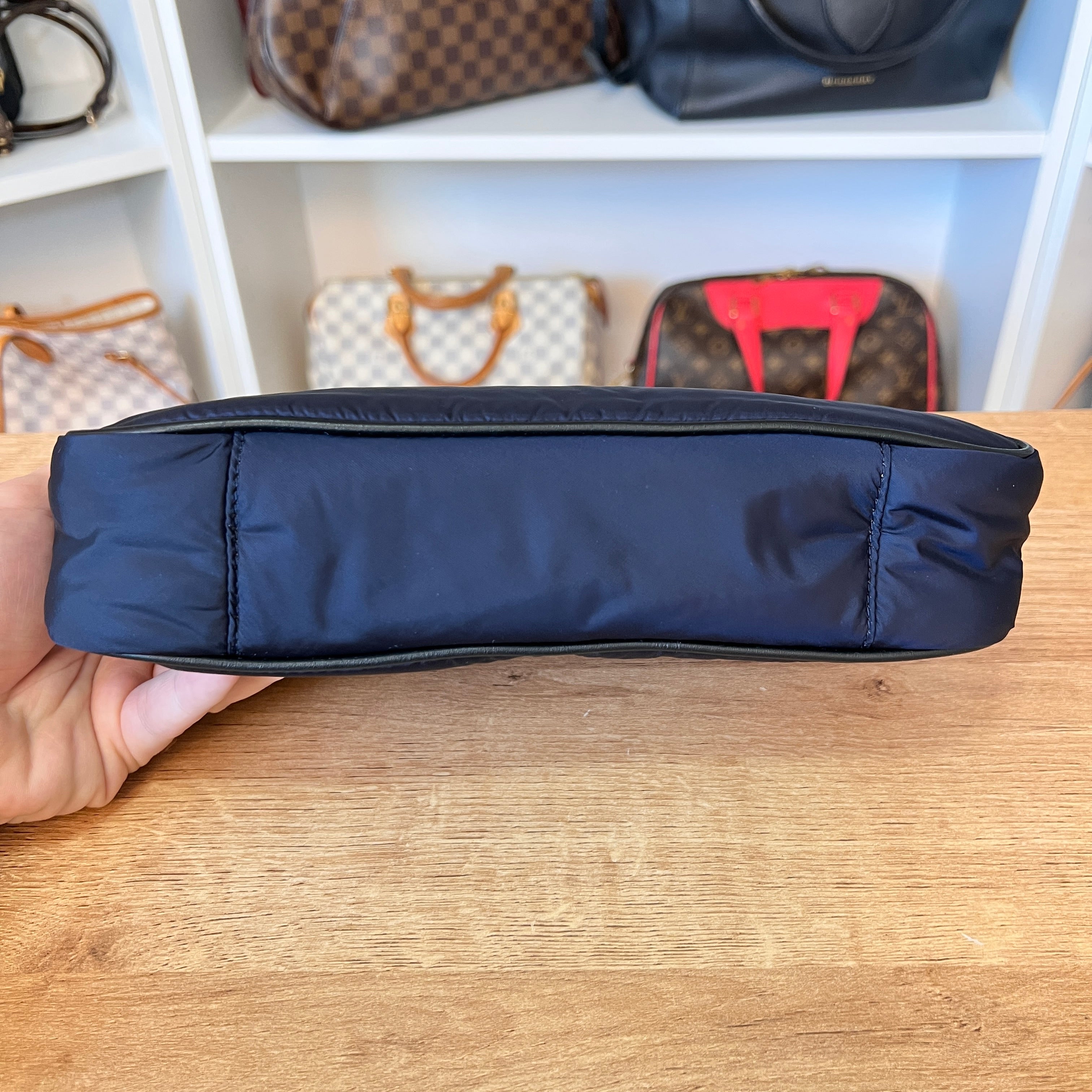 Saint Laurent YSL Le 5 À 7 Nylon Shoulder Bag Navy & Gold – Luxe