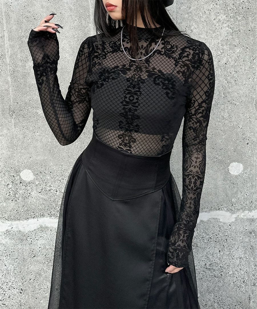 レースデザイン長袖ボディスーツ | LVEU.（ラブユ.）