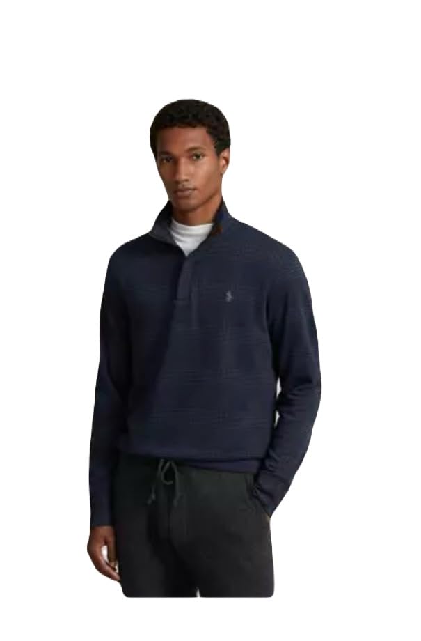 polo ralph laurEN Mens Printed Double Knit 1/4 Zip Pullover Navy