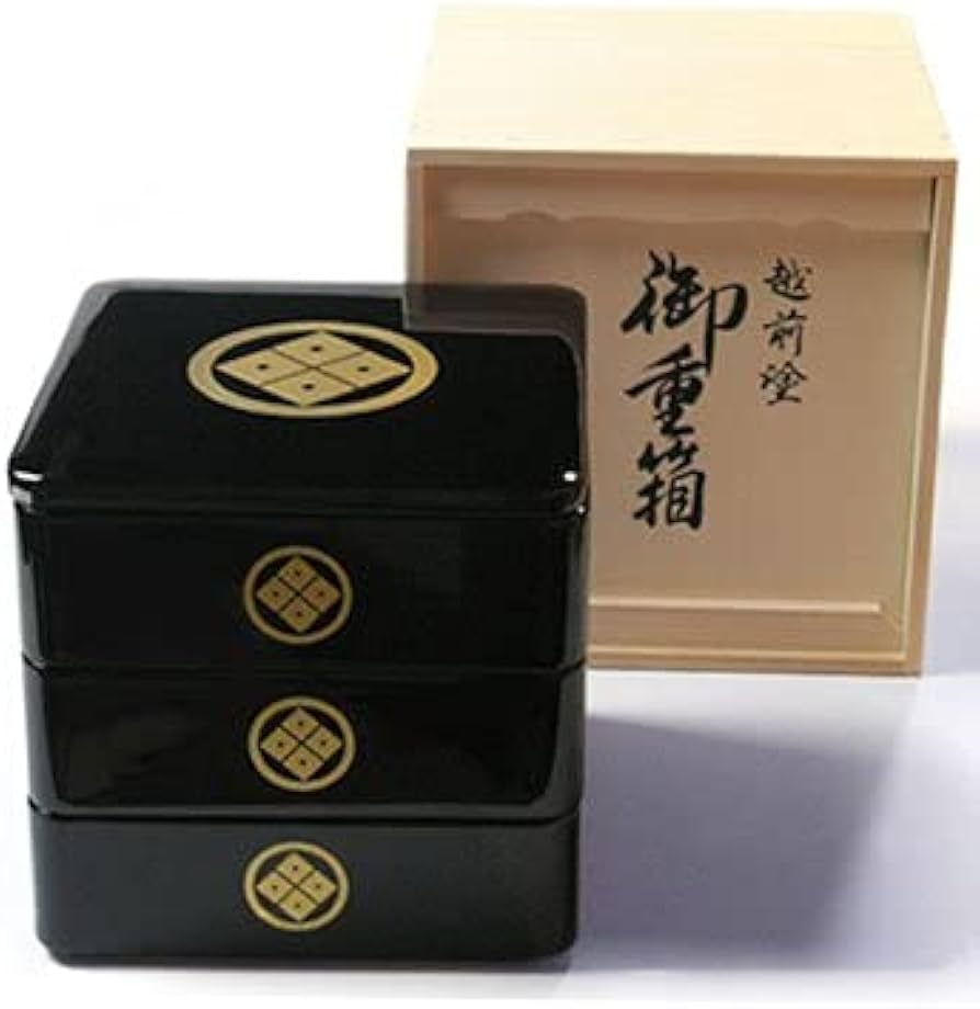 Amazon | 越前漆器 家紋入り 木製 三段重箱 | 久太郎 | 重箱