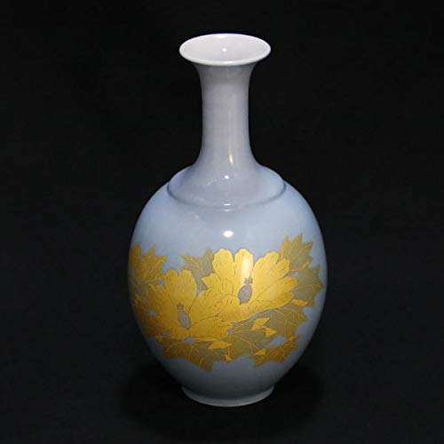 Amazon.co.jp: 吉田美統 人間国宝 九谷焼花瓶 釉裏金彩芙蓉文 水色