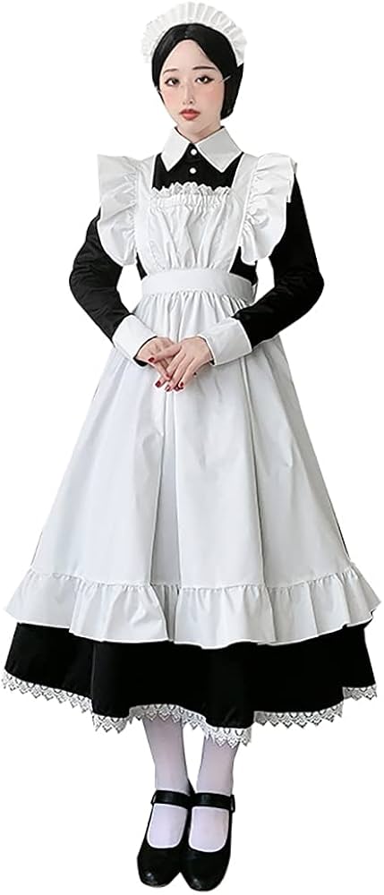 Amazon.co.jp: SCLYX ロングメイド服 長袖 クラシカル 本格 黒