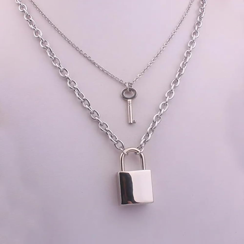 Generic 925 Sterling Silver Punk Lock and Key Necklace - Hip Hop