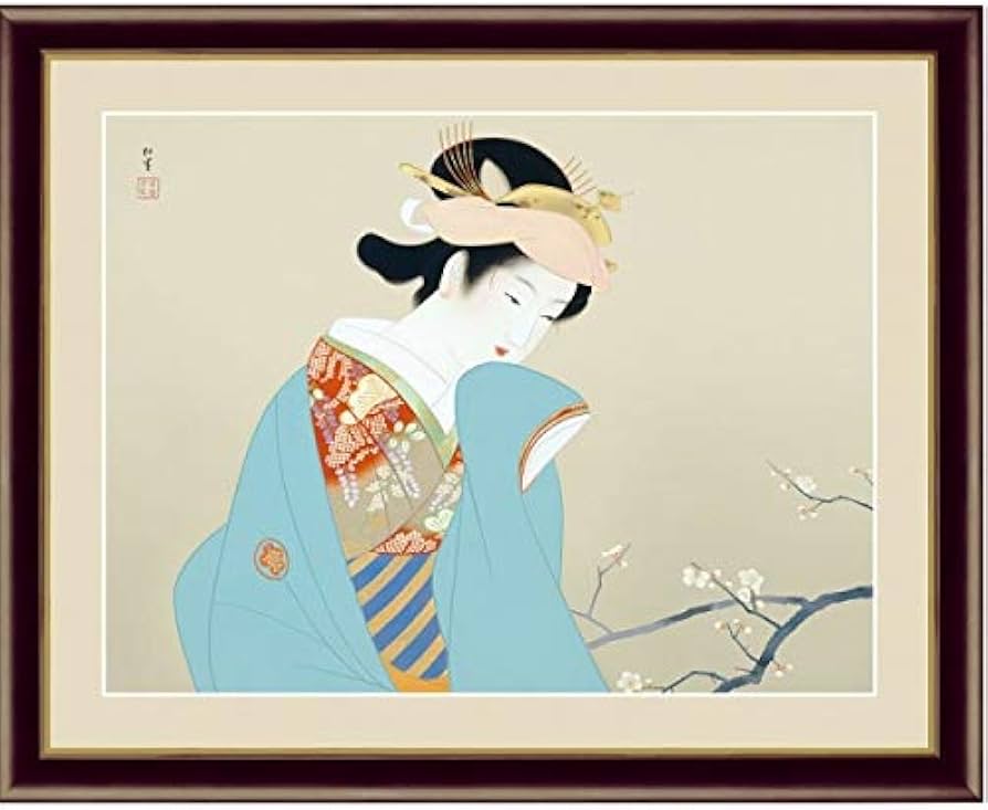 Amazon.co.jp: 上村松園『春芳』高精彩工芸画+手彩 人物画 女性画 美人