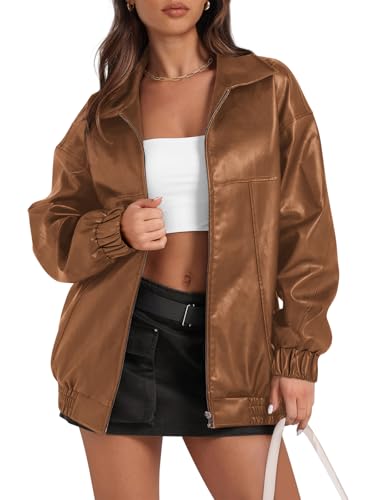 Yousify Womens Leather Jacket Long Sleeve Lapel Casual Fashion
