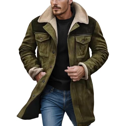 evzosrz Men's Vintage Suede Jacket Faux Leather Jackets Plush