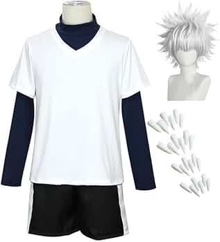 Amazon.co.jp: [NAMIKOE] キルア コスプレ 衣装 ウィッグ 白 ネイル