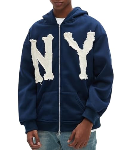 Dynict Unisex Letter Embroidery Trendy Hoodies Zip Up Casual