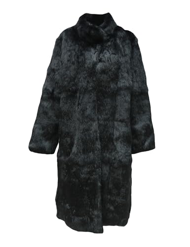 Annsirgra Women's Genuine Rabbit Fur Coat Long Winter Black Jacket