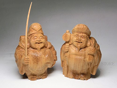 Amazon | 天然 欅木 彫り(ケヤキ) 丸 恵比寿 大黒天 像(高さ約9.0cm