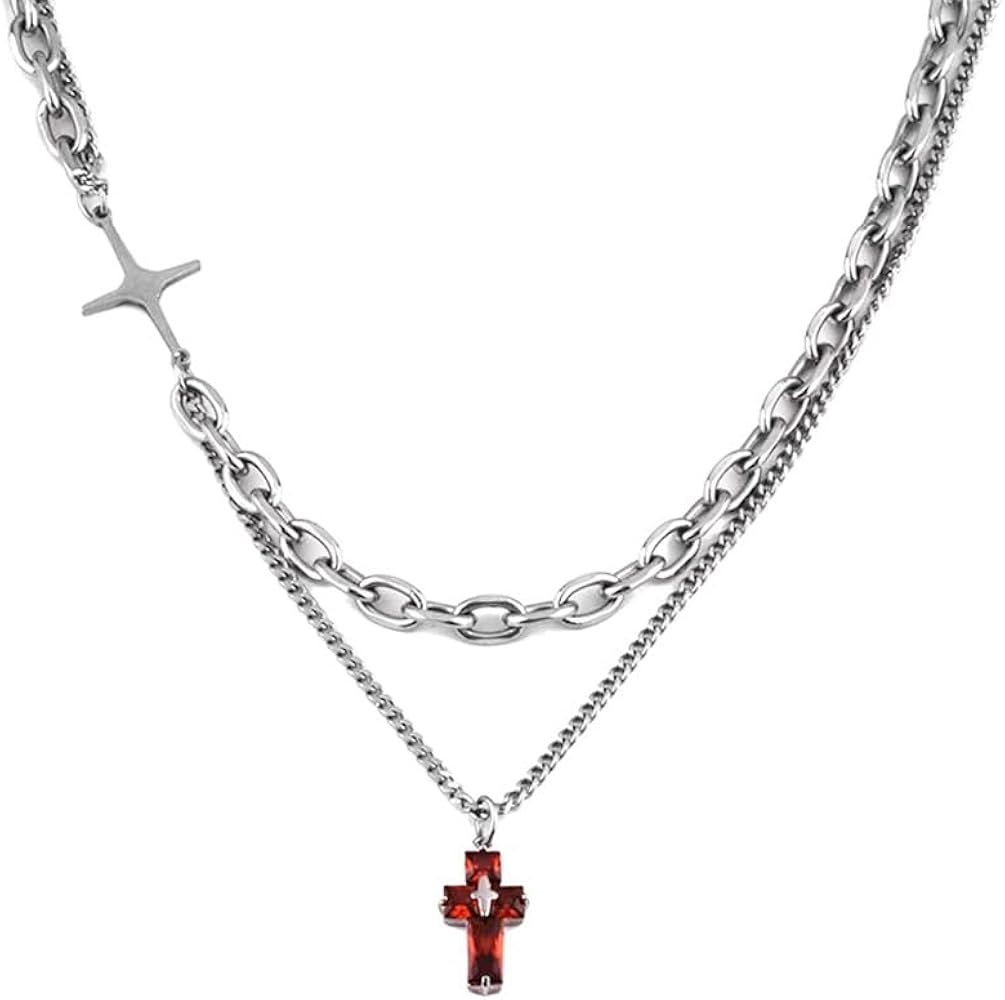 GulCean Goth Cross Necklace for Men Stainless Steel Trendy Y2K