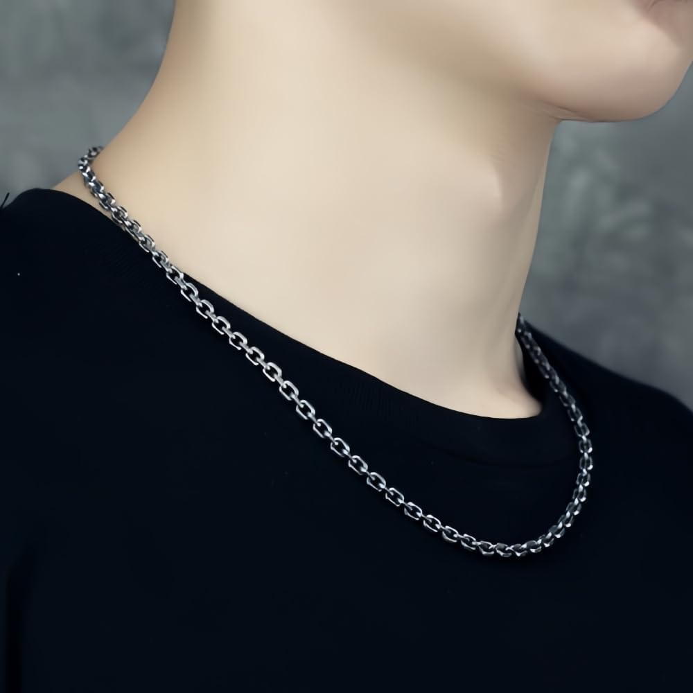 Vintage Black 925 Sterling Silver Anchor Chain Necklace Diamond