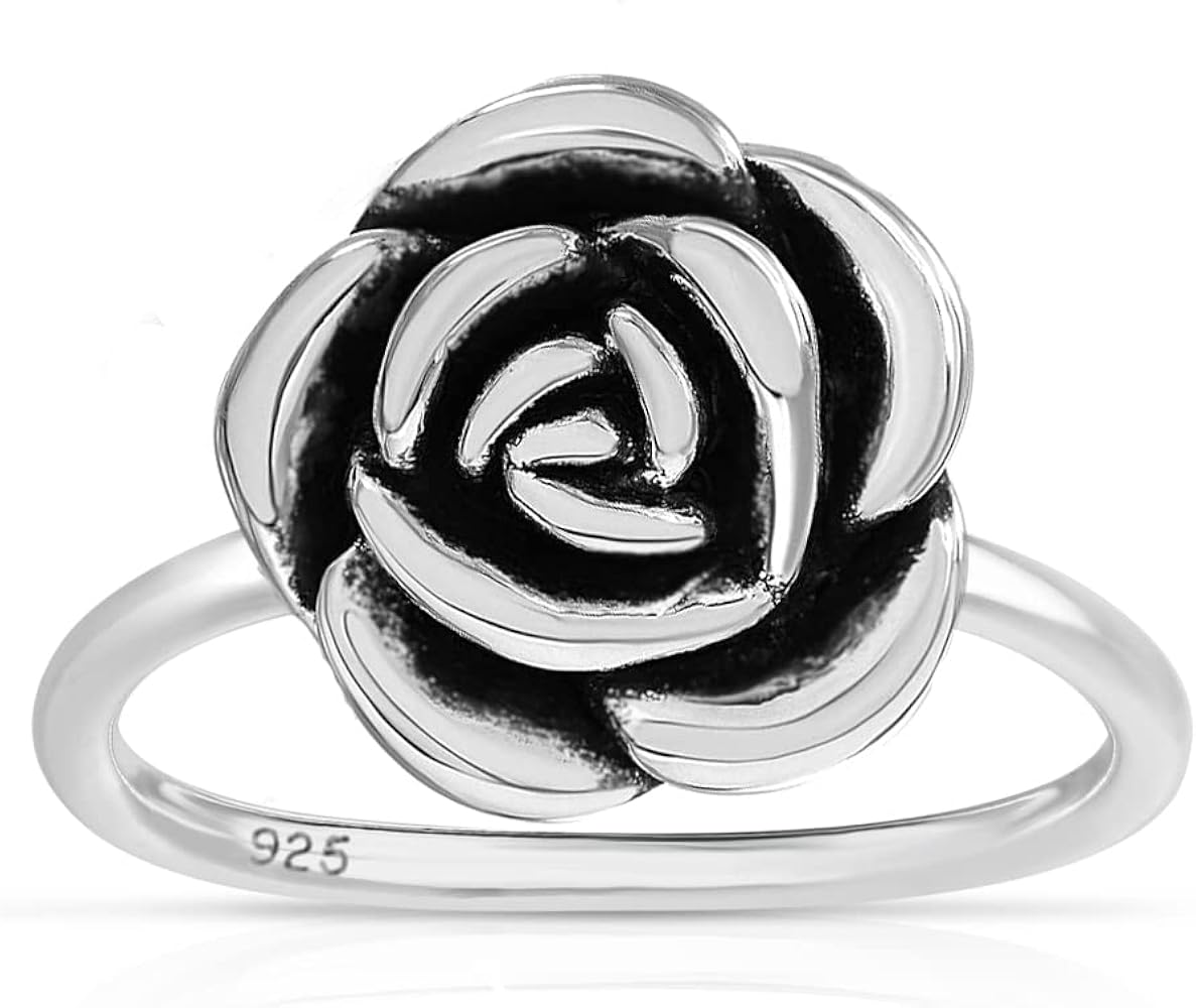 Amazon.com: Savlano 925 Sterling Silver Hollow Rose Flower Ring