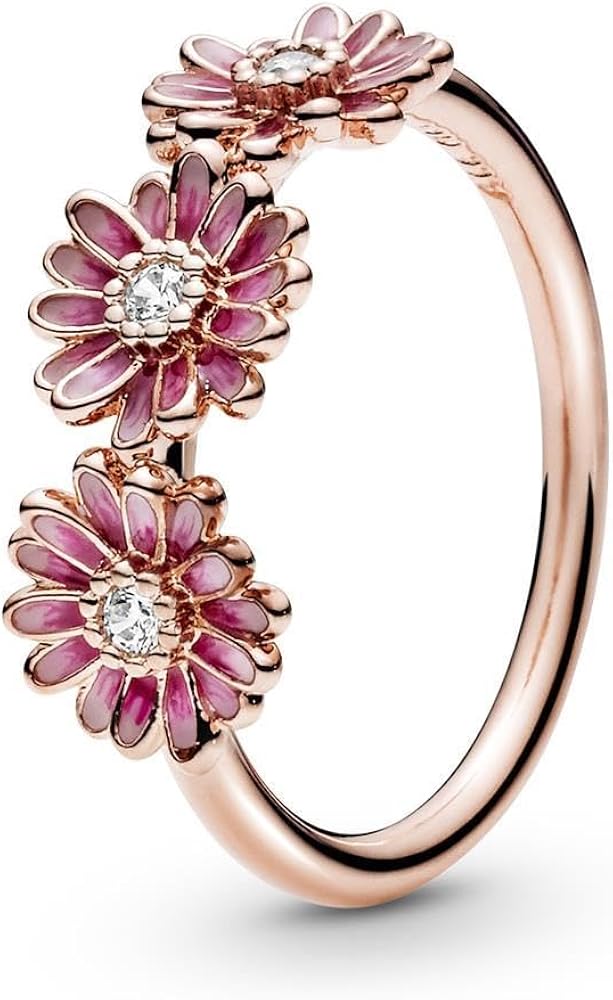 Amazon | パンドラ ピンク デイジー フラワー トリオ リング ローズ
