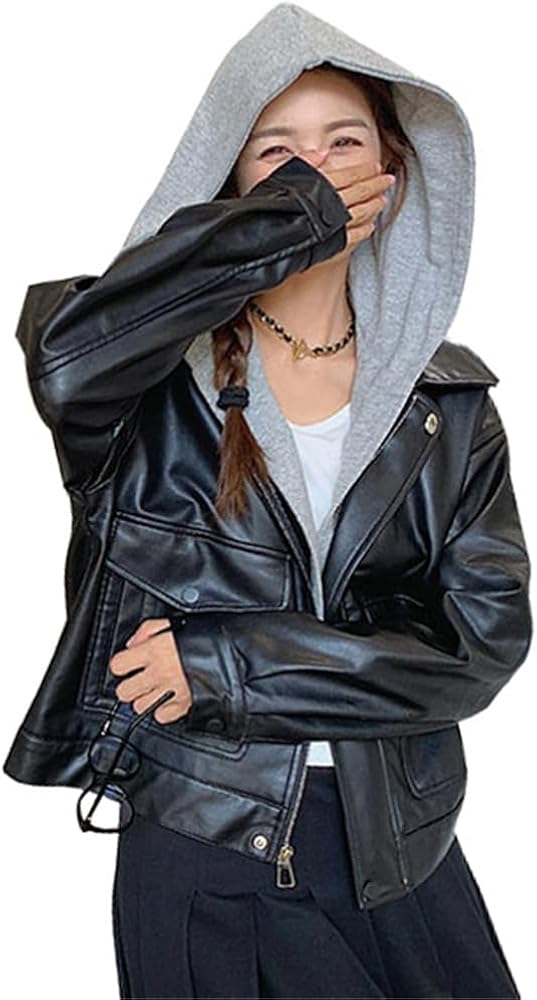 Amazon | [BLZXIAN] レディース フェイクレザー 偽2枚 ジャケット