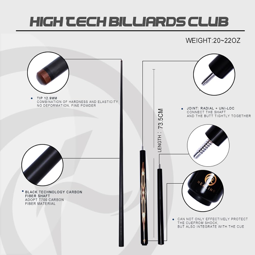 Amazon.co.jp: HEALING ビリヤード キュー カーボン 電木皮頭 黒電木先