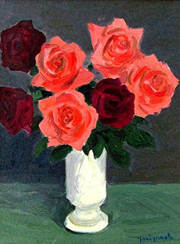 Amazon.co.jp: 宮本裕之『バラ』油彩画 静物画 薔薇 赤い花 花瓶【油絵